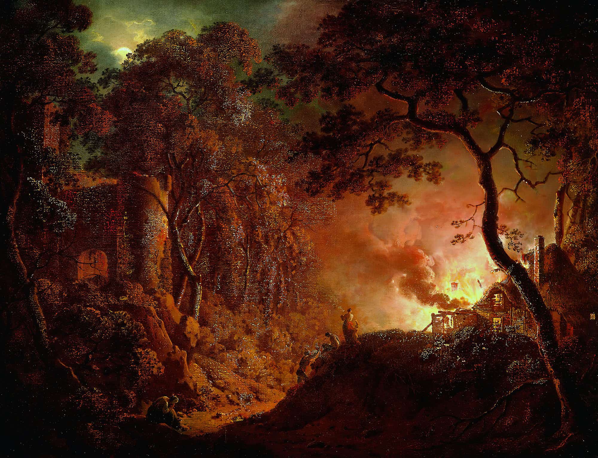 Cottage On Fire by Joseph Wright Of Derby