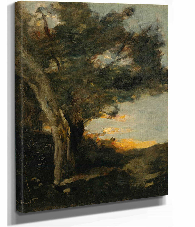 Coucher De Soleil Avec Une Lionne by Jean Baptiste Camille Corot