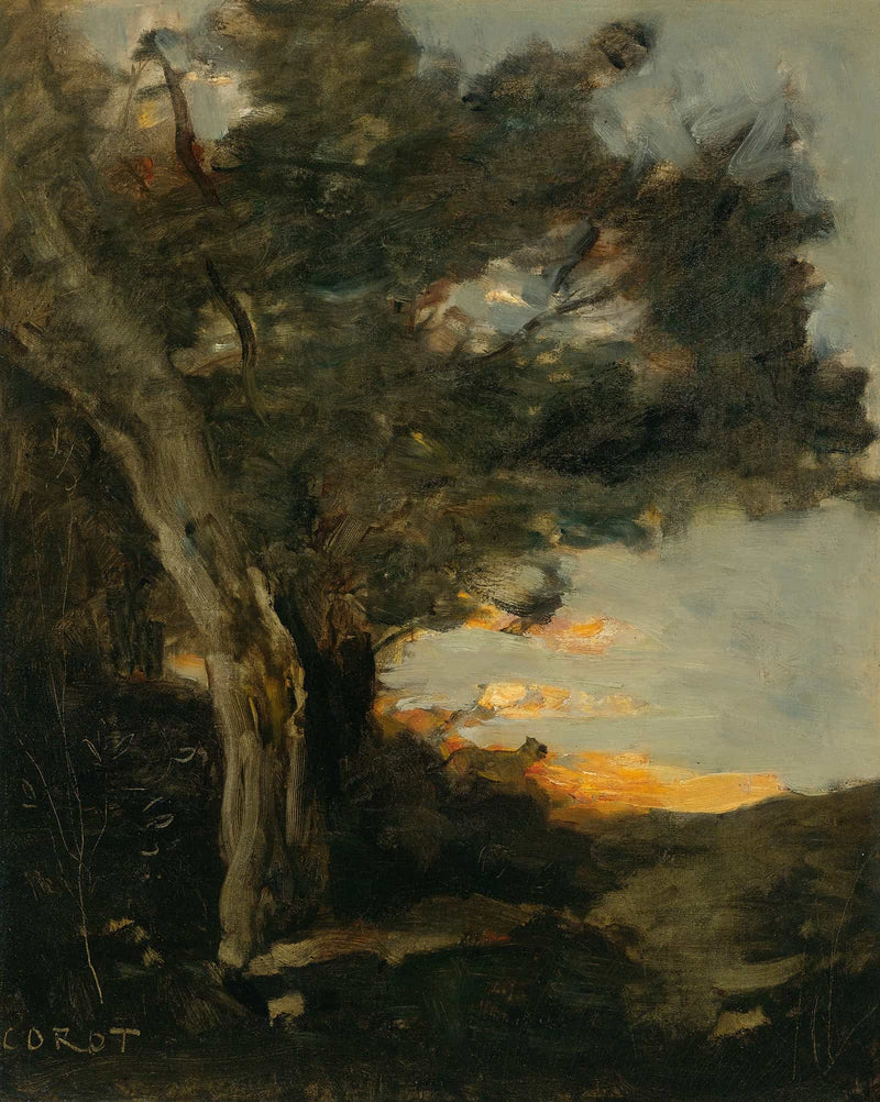 Coucher De Soleil Avec Une Lionne by Jean Baptiste Camille Corot