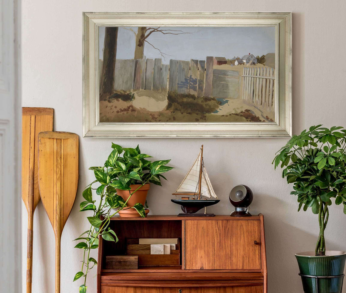 Country Scene Fence Field Farmhouse In Distance by Edwin Austin Abbey