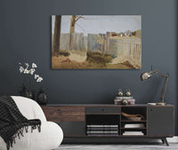 Country Scene Fence Field Farmhouse In Distance by Edwin Austin Abbey