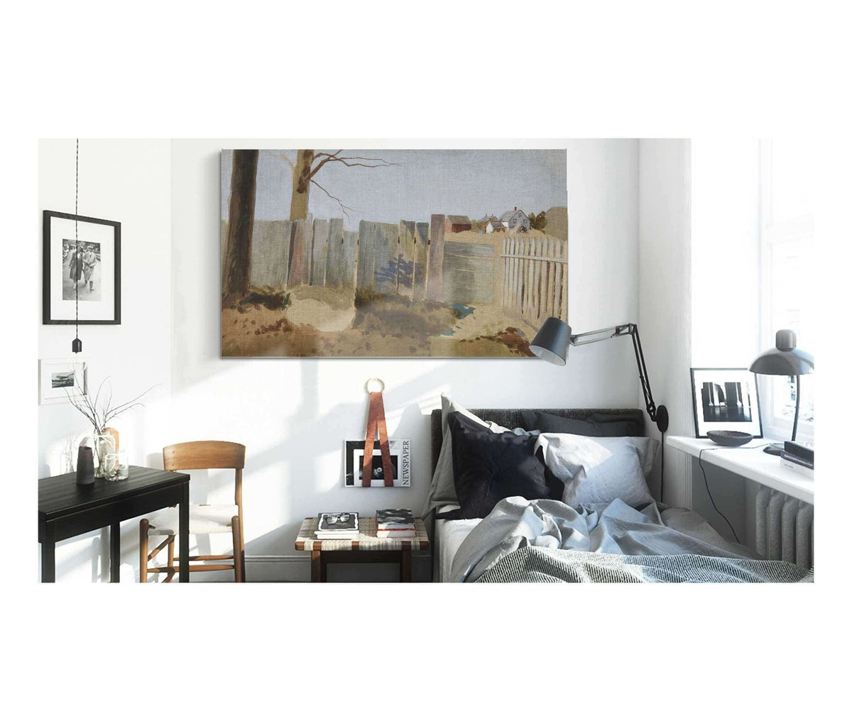 Country Scene Fence Field Farmhouse In Distance by Edwin Austin Abbey