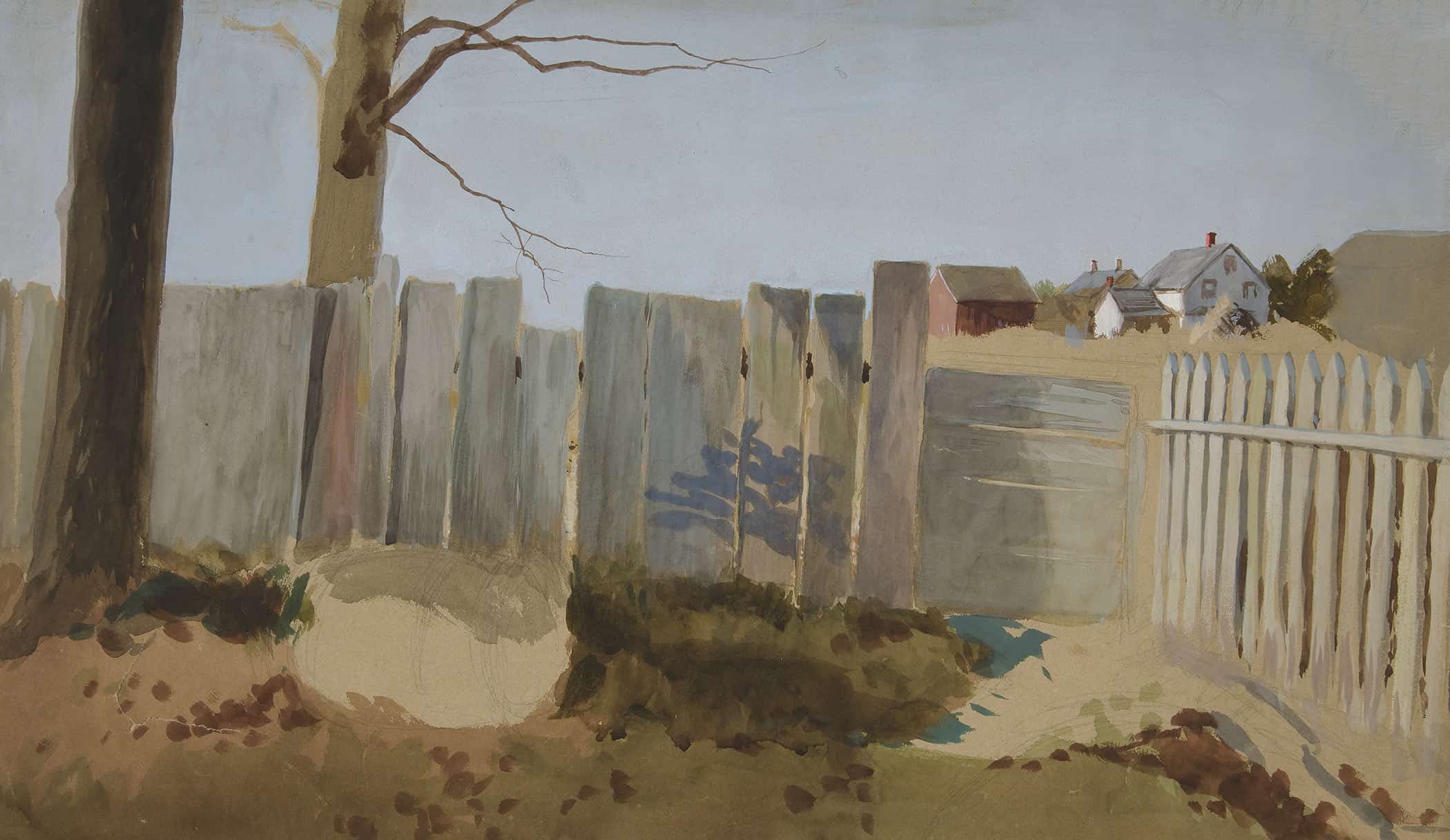 Country Scene Fence Field Farmhouse In Distance by Edwin Austin Abbey