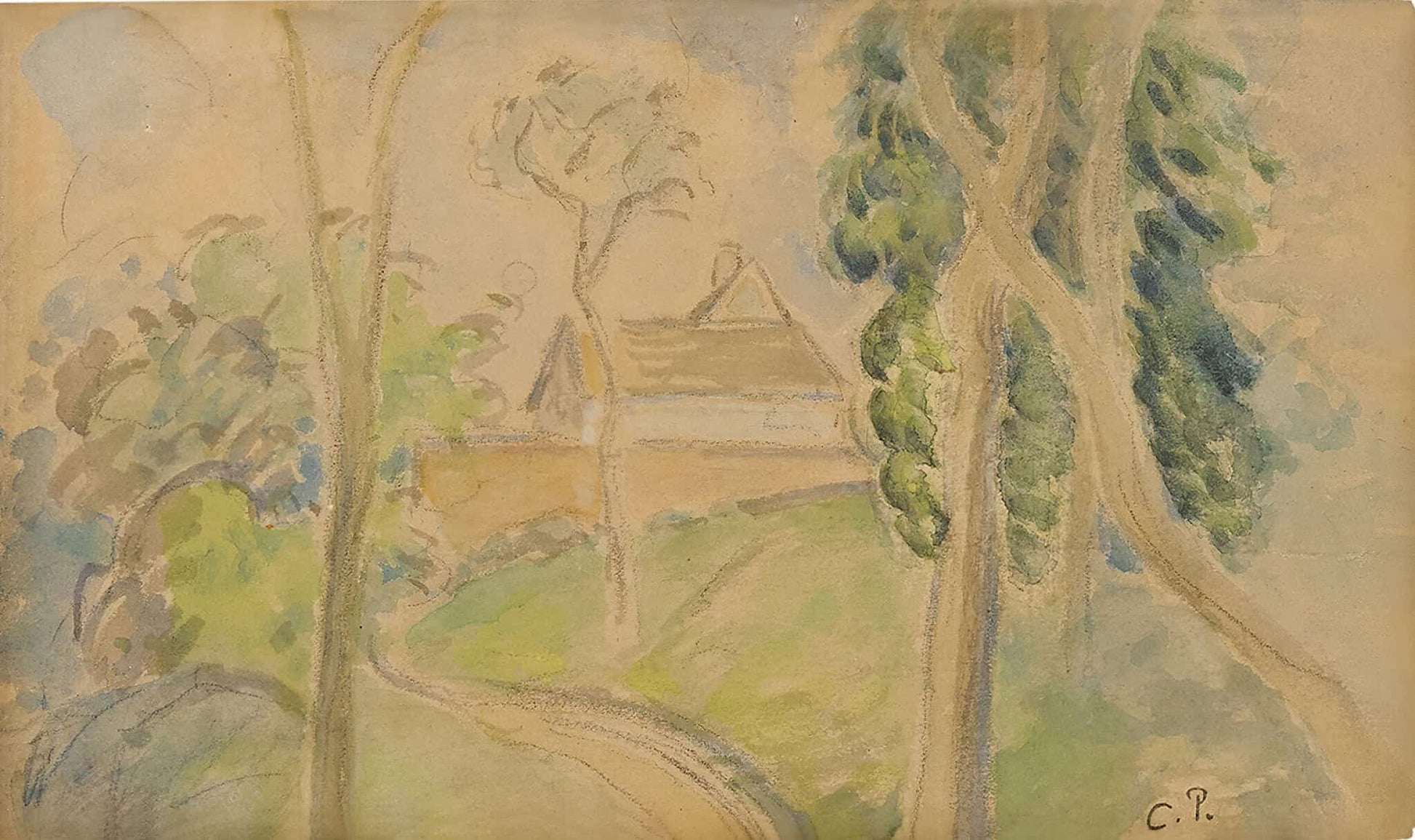 Country Scene With A House Along A Road by Camille Pissarro