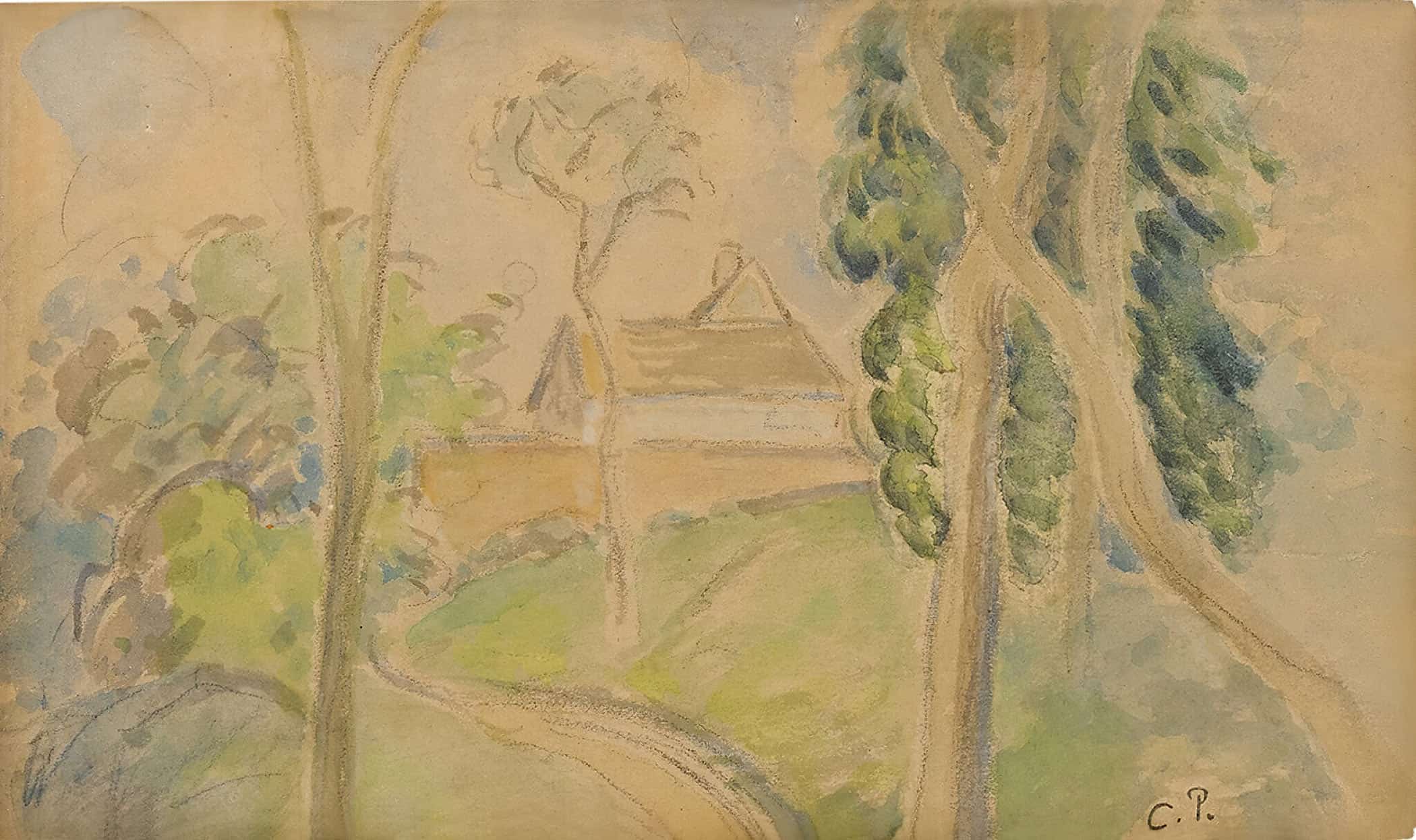 Country Scene With A House Along A Road by Camille Pissarro
