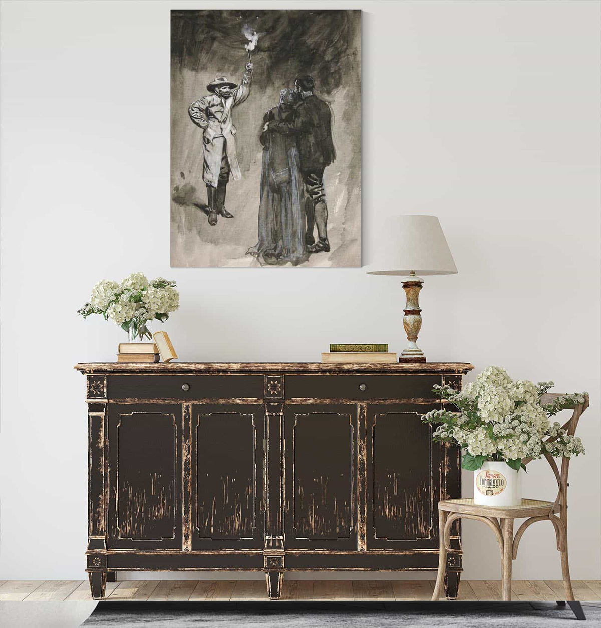 Couple Confronted In Street By Man Holding Torch by Edwin Austin Abbey