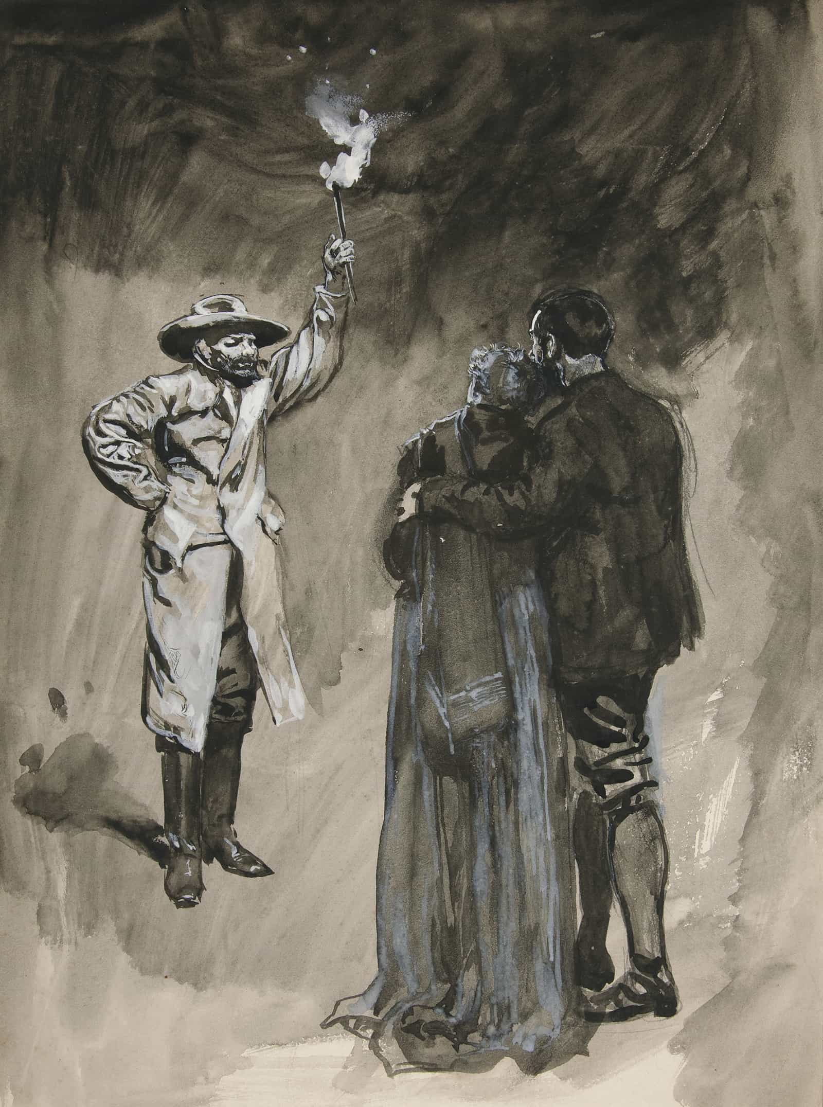 Couple Confronted In Street By Man Holding Torch by Edwin Austin Abbey