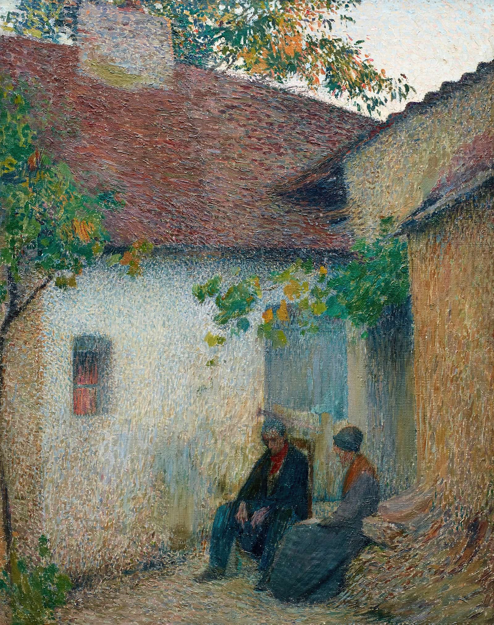 Couple En Conversation Devant La Ferme by Henri Martin