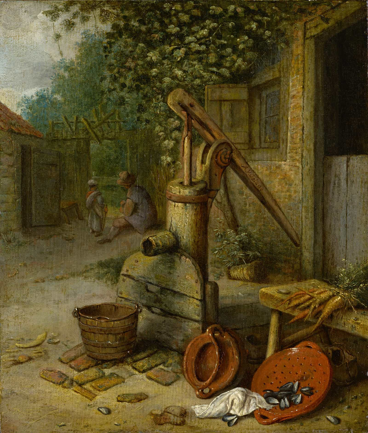 Court Of A Farm With Pump Well by Adriaen Van Ostade