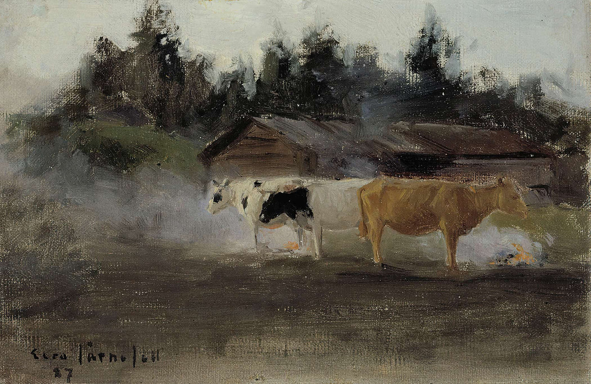 Cows In Turf Smoke Study by Eero Jarnefelt