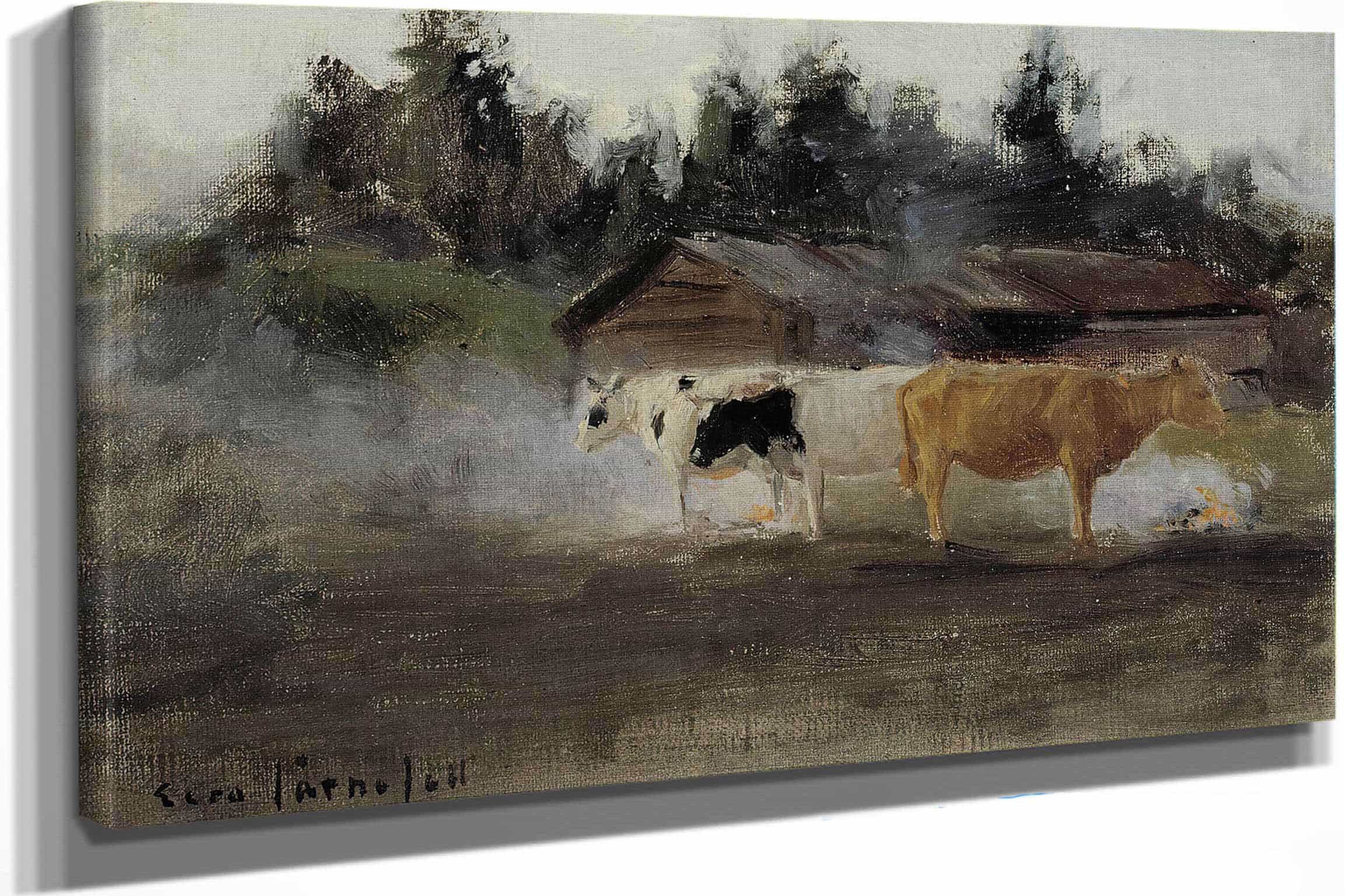 Cows In Turf Smoke Study by Eero Jarnefelt