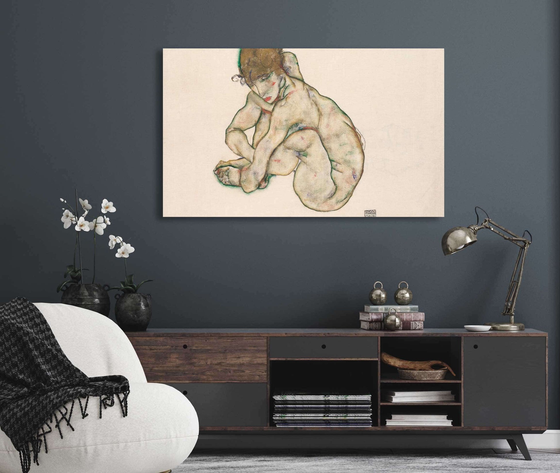 Crouching Nude Girl by Egon Schiele