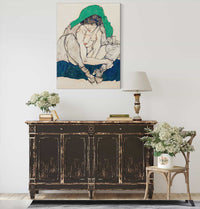 Crouching Woman With Green Headscarf by Egon Schiele