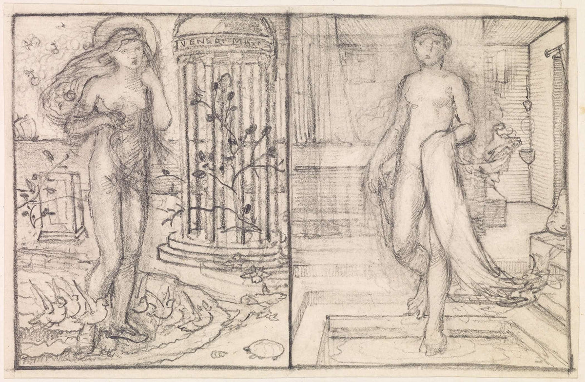 Cupid And Psyche Two Studies Of Venus On The Margin Of The Sea And Psyche At The Bath by Sir Edward Coley Burne Jones