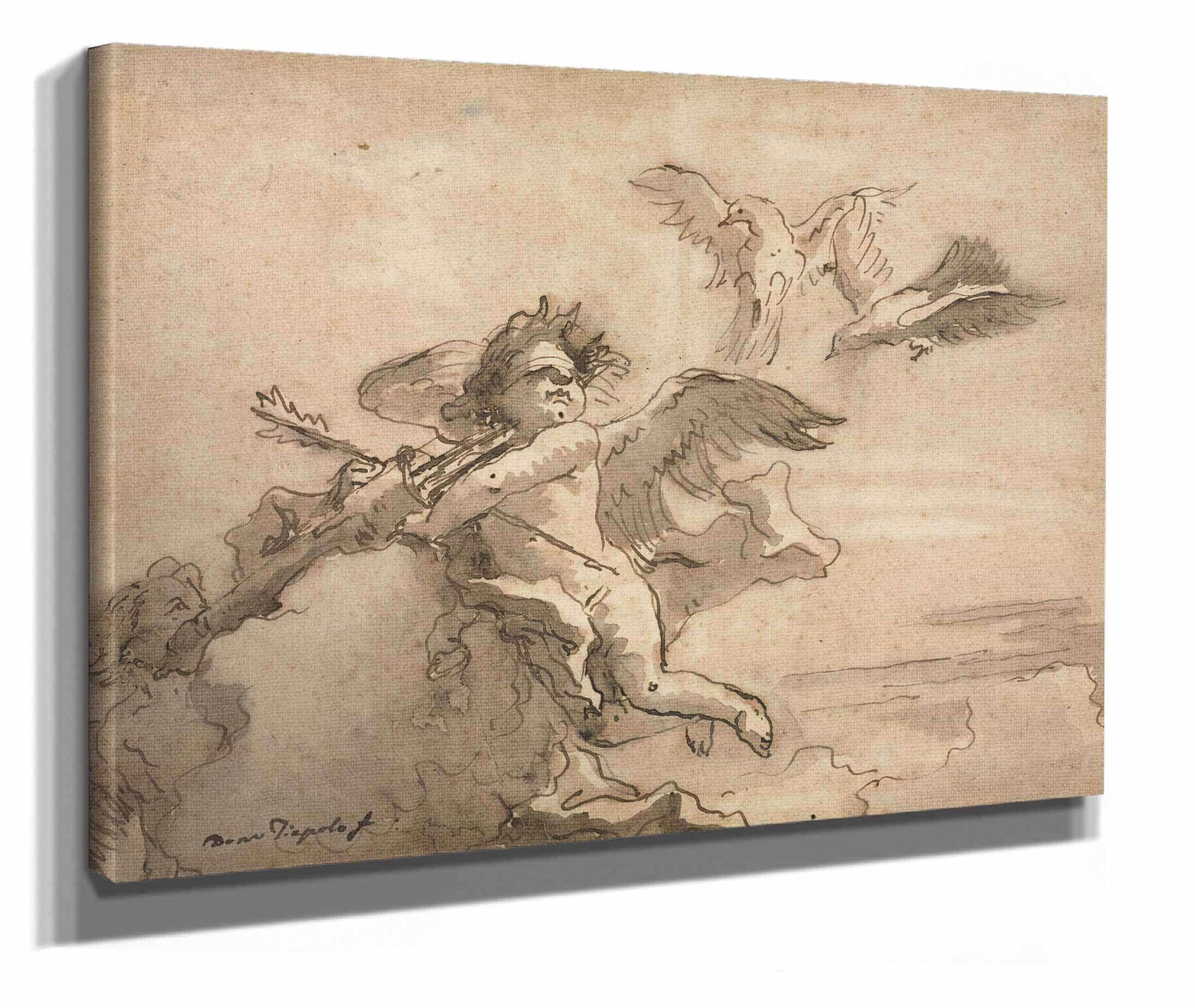 Cupid Blindfolded And Two Doves Or After by Giovanni Domenico Tiepolo