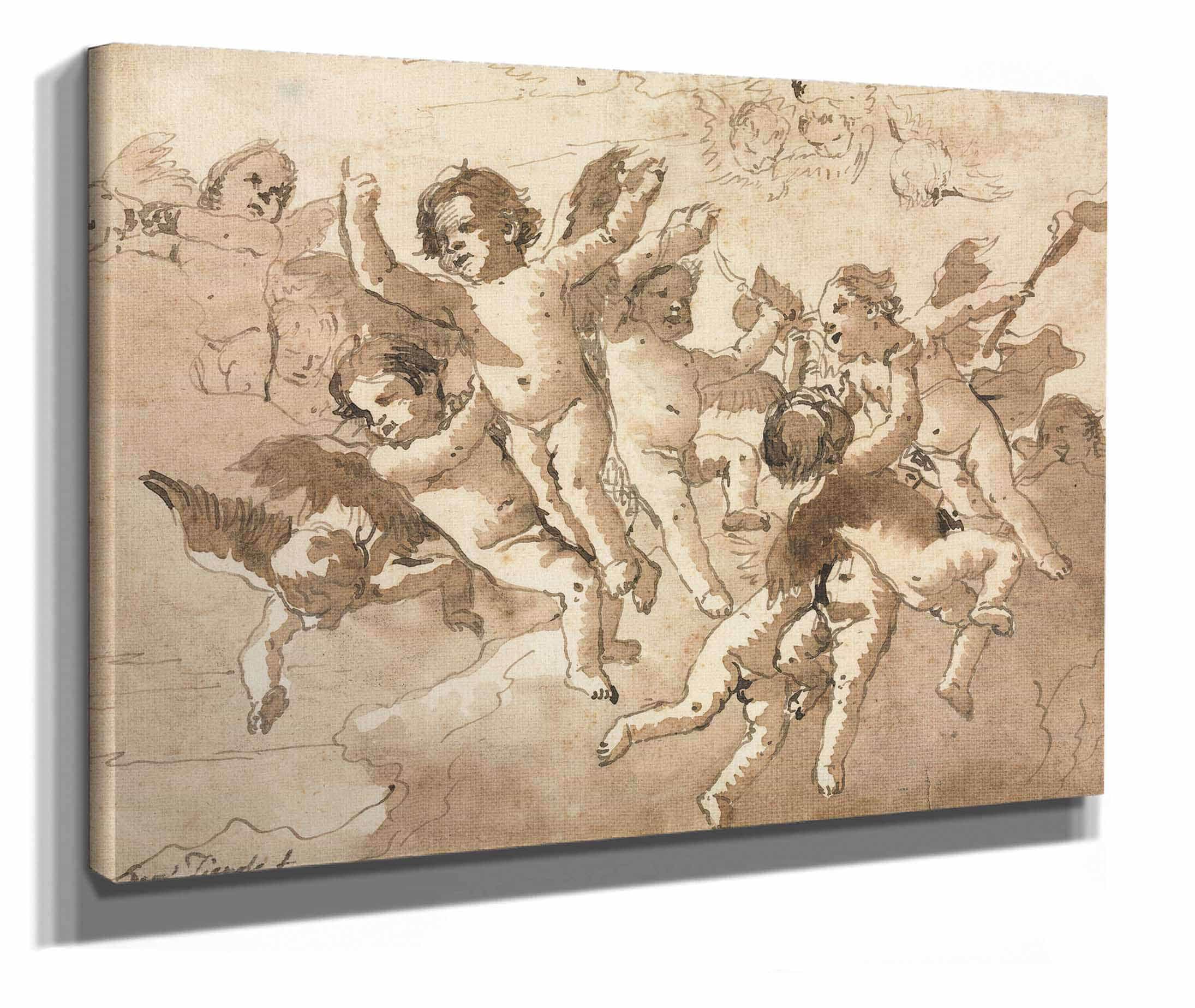 Cupid In The Clouds With Attendant Cherubs Or After by Giovanni Domenico Tiepolo