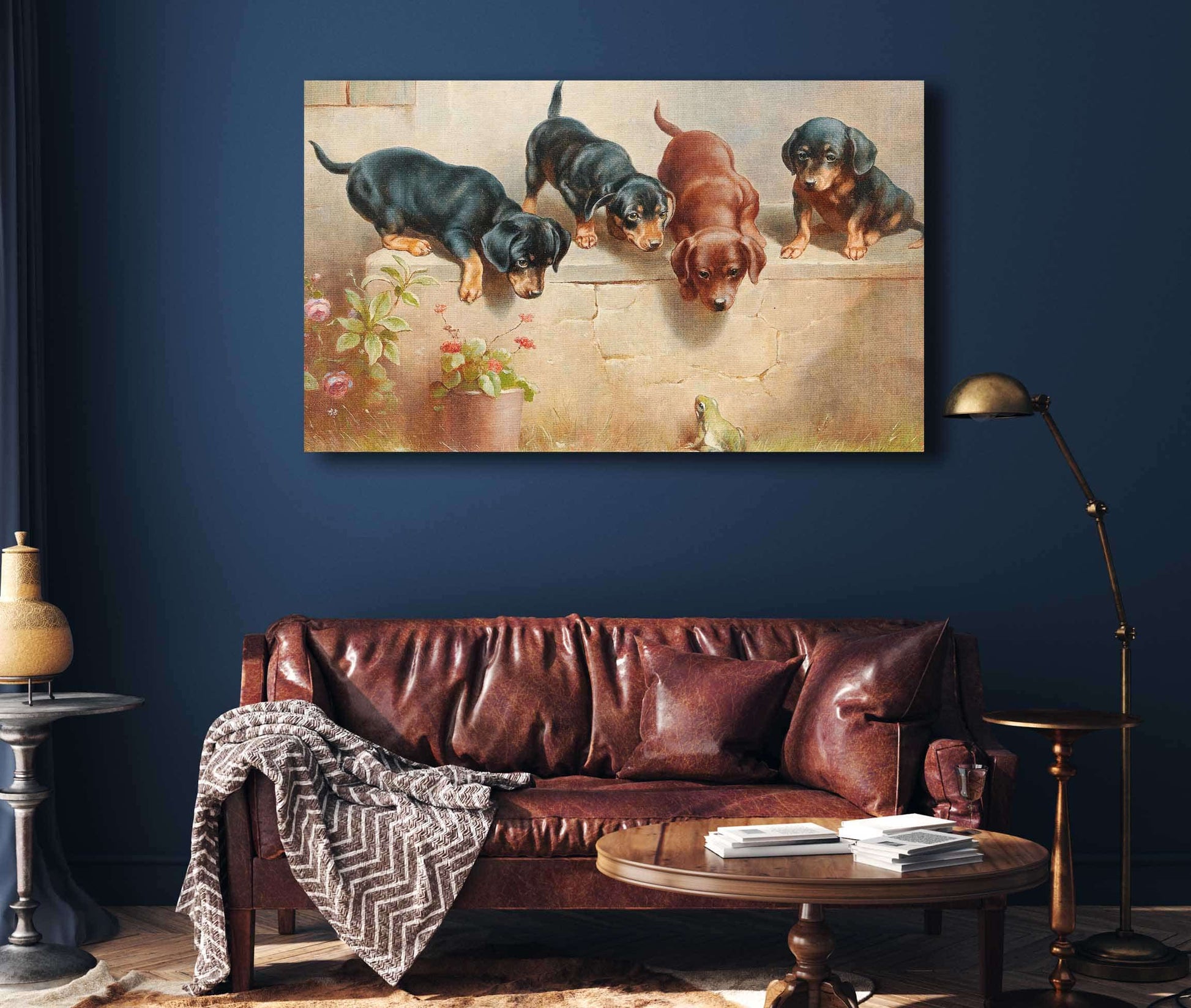 Curious Dachshund Puppies And A Frog by Carl Reichert