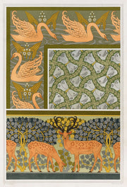 Cygnes Et Sagittaire Bordure Pappillons Et Feuillages Etoffe Cerfs Et Biches Frise by Maurice Pillard Verneuil
