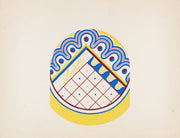 D Study For Circular Box With Grid And Dotted Wavy Border In Blue Red And Green by Winold Reiss