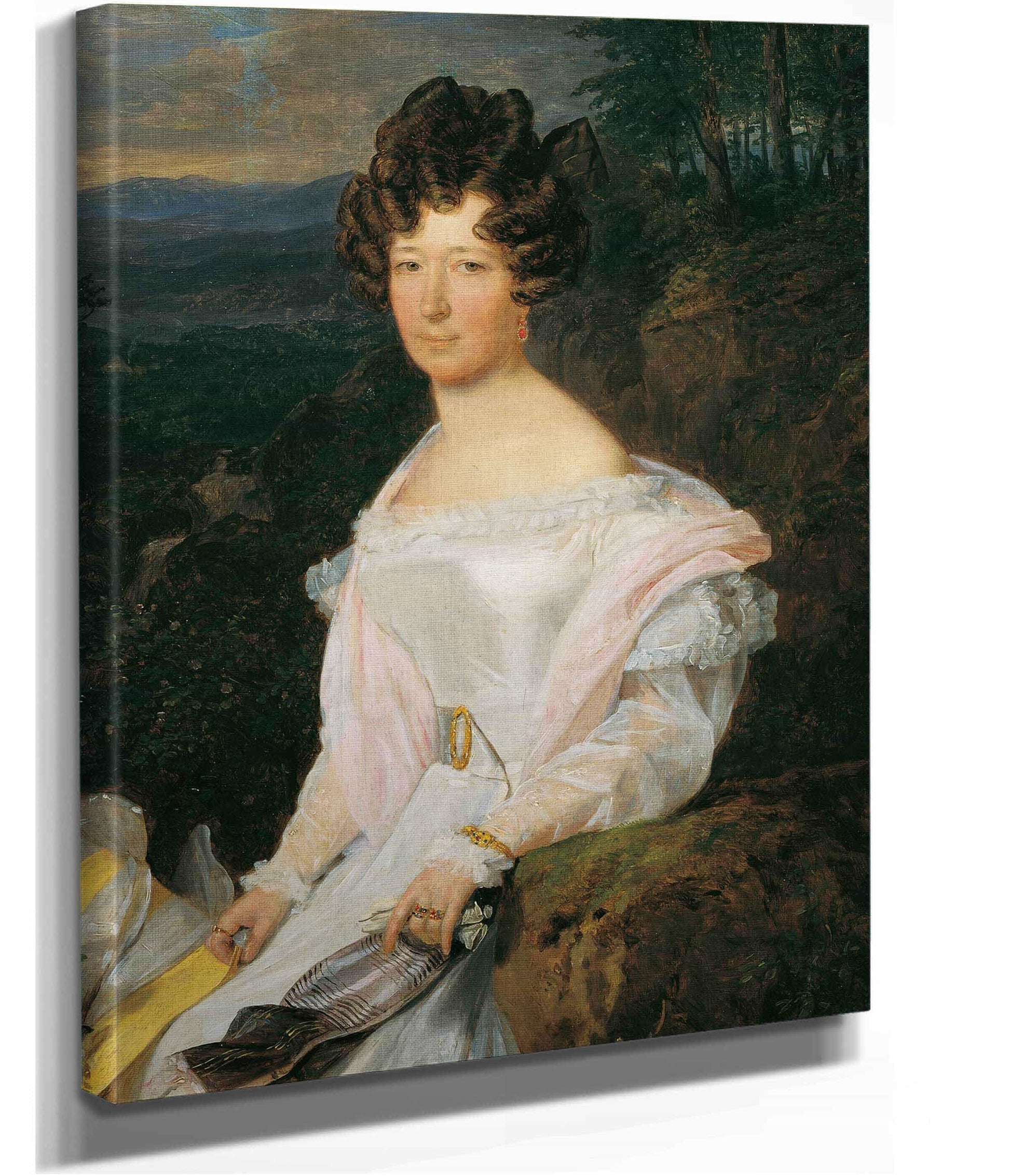 Dame In Weibem Kleid Vor Einer Wienerwaldlandschaft by Ferdinand Georg Waldmuller