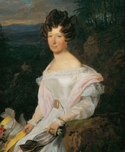 Dame In Weibem Kleid Vor Einer Wienerwaldlandschaft by Ferdinand Georg Waldmuller
