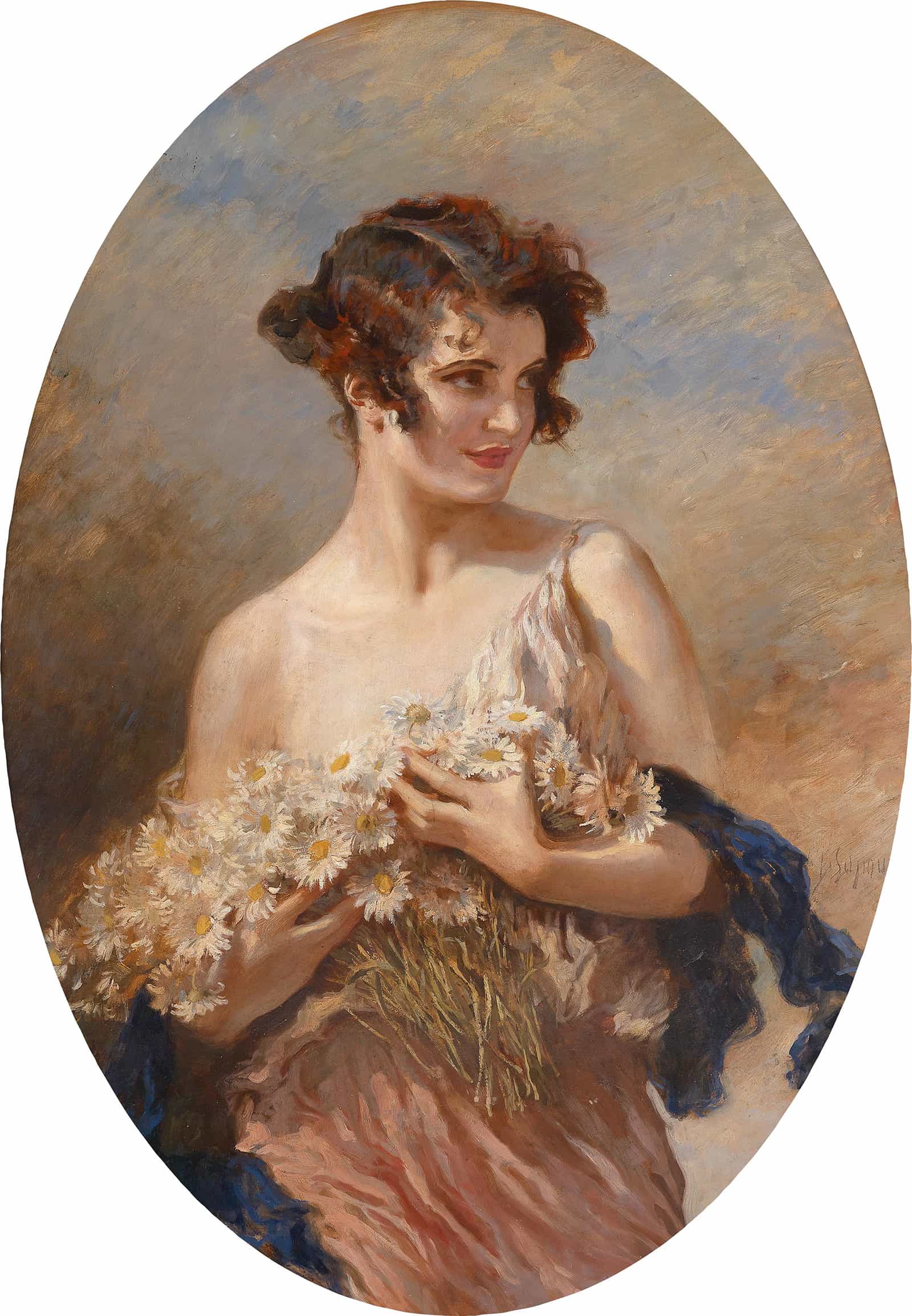 Dame Mit Margeritenstraub by Leopold Schmutzler