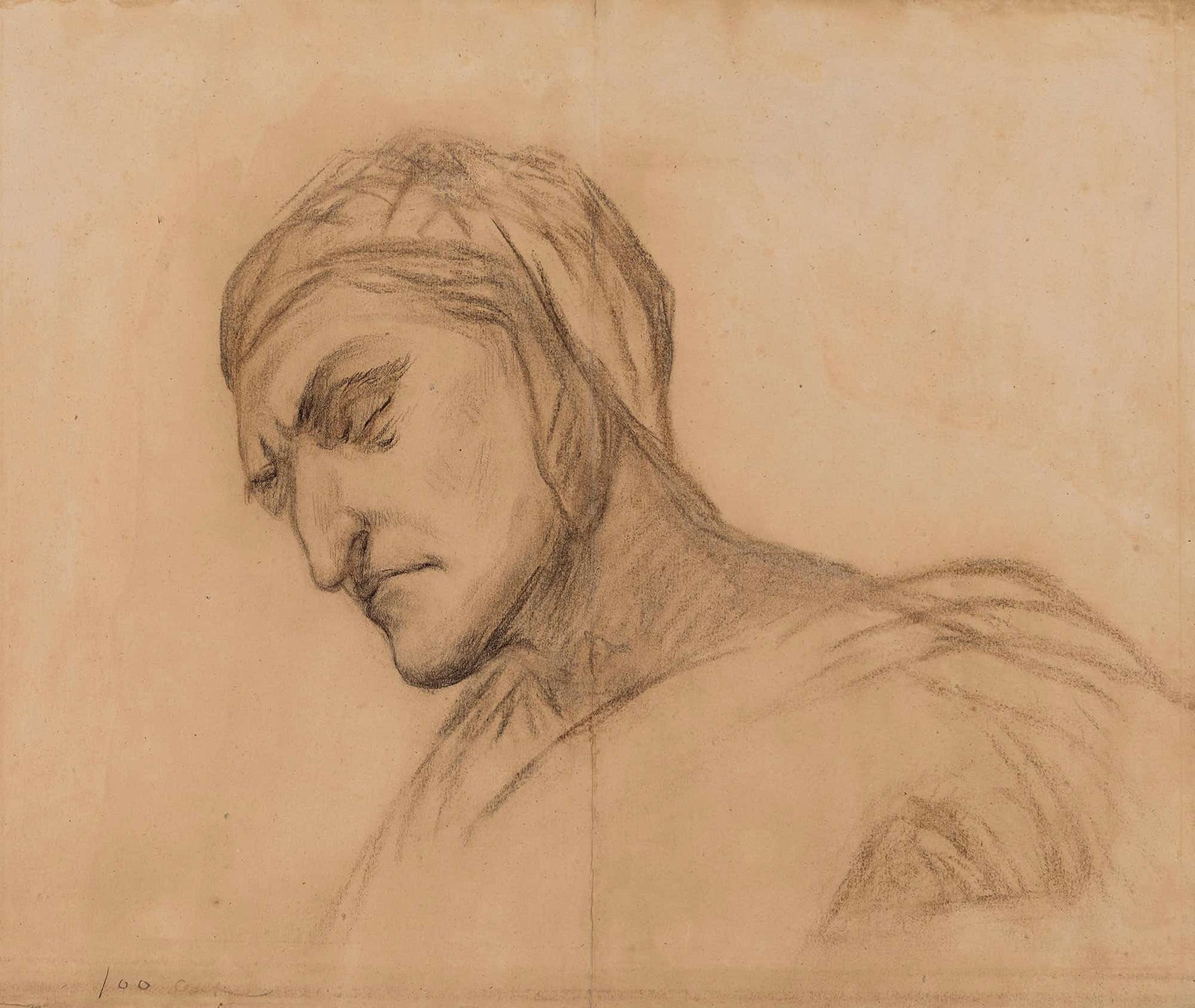 Dante Buste Dhomme Drape Tete Couverte De Trois Quart A Gauche by Pierre Puvis De Chavannes