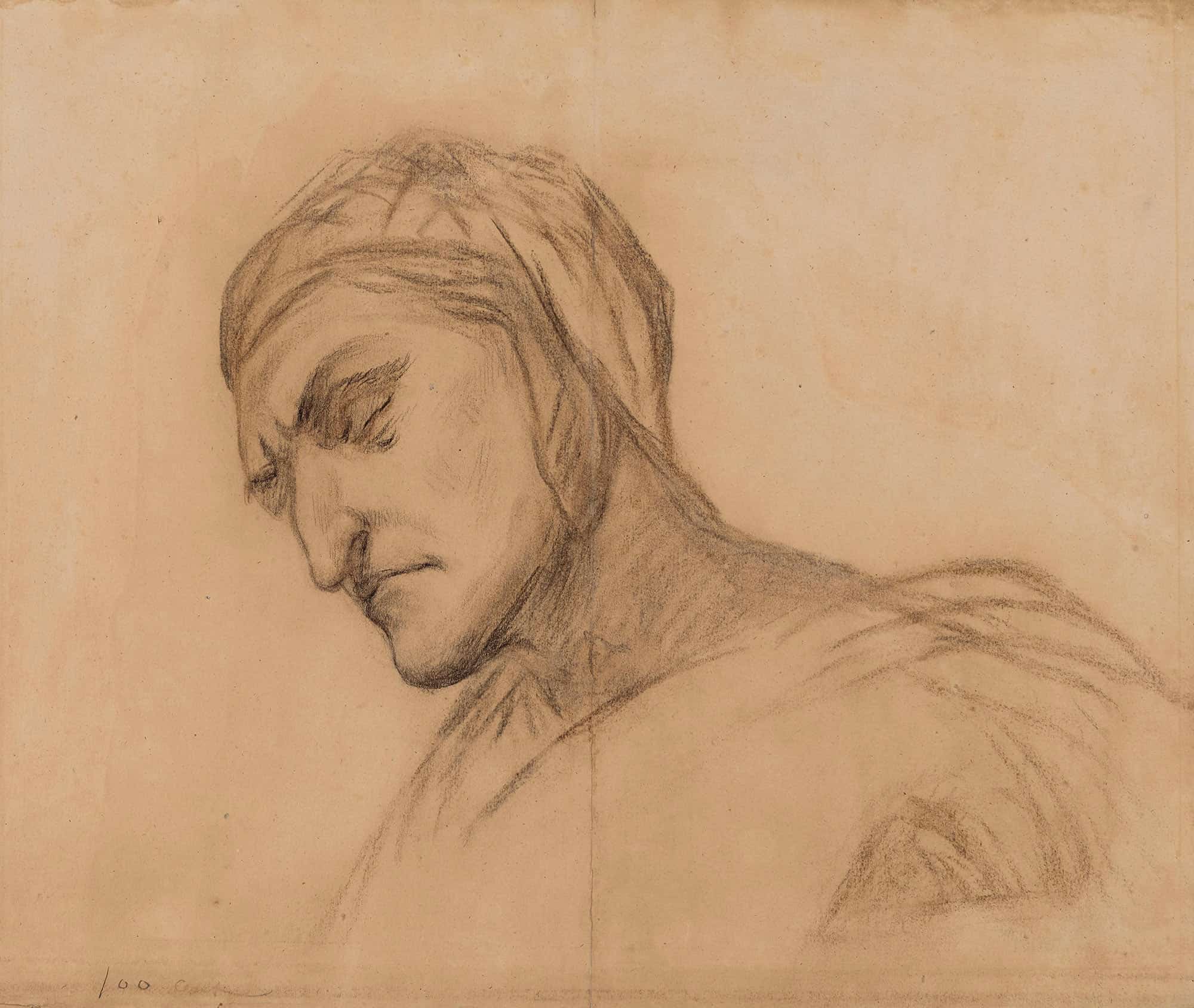 Dante Buste Dhomme Drape Tete Couverte De Trois Quart A Gauche by Pierre Puvis De Chavannes