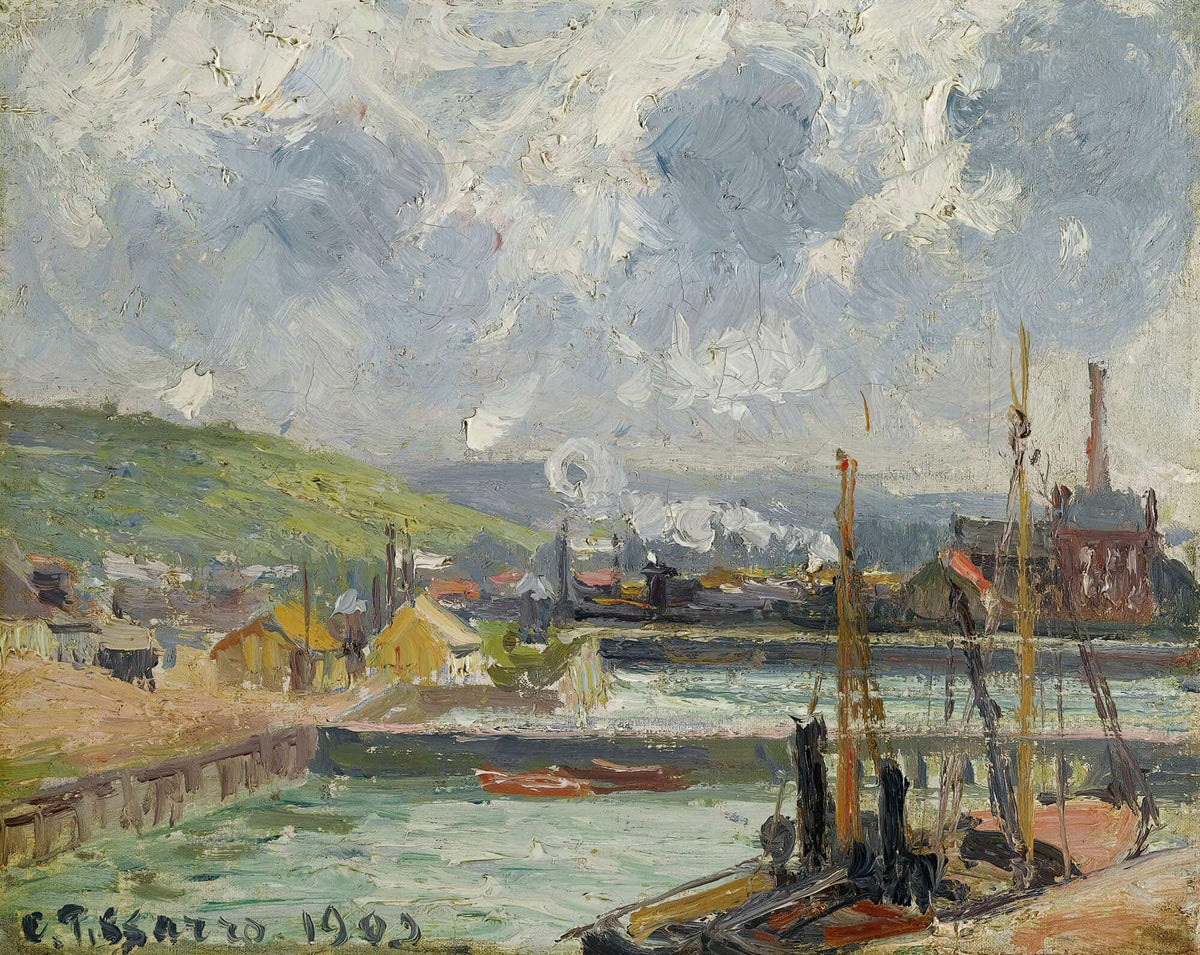 Darse De Peche Et Bassin Duquesne Dieppe Temps Gris Lumineux by Camille Pissarro