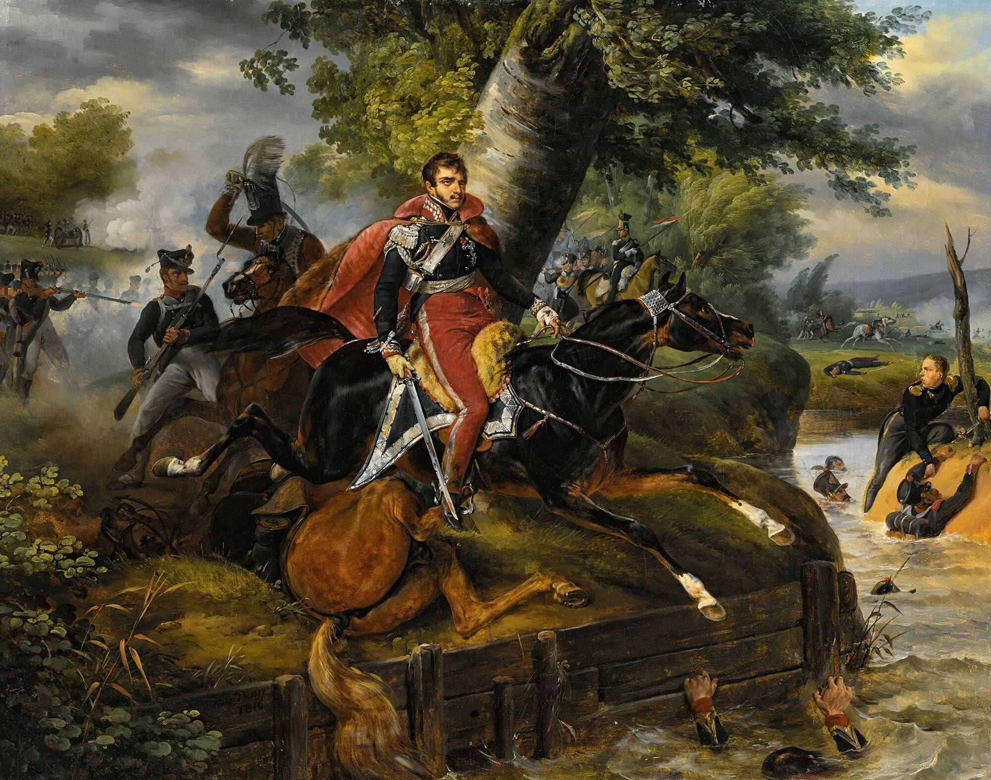 Death Of Prince Poniatowski On October Th by Horace Vernet