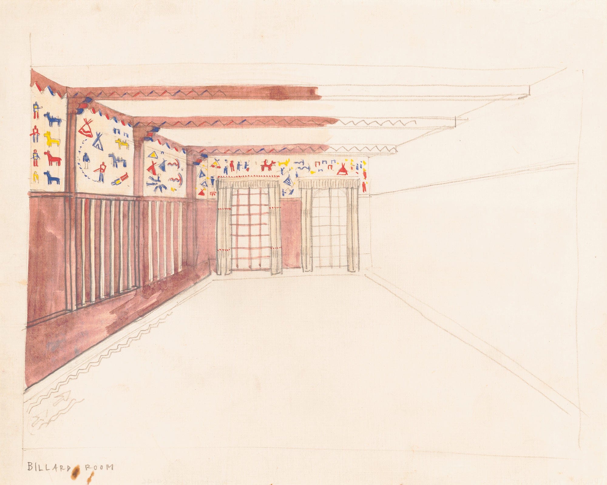 Design Drawings For The Theodore Weicker Apartment Building Sketch For Billiard Room by Winold Reiss