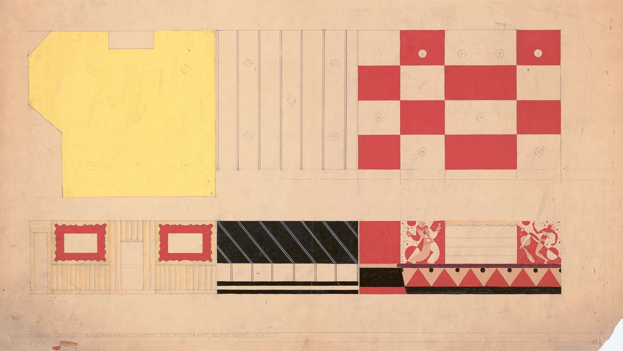 Design For Dcor Of Restaurant East Th St New York Ny Drawing Of Suggested Dcor For Restaurant With Color Elevation And Murals by Winold Reiss