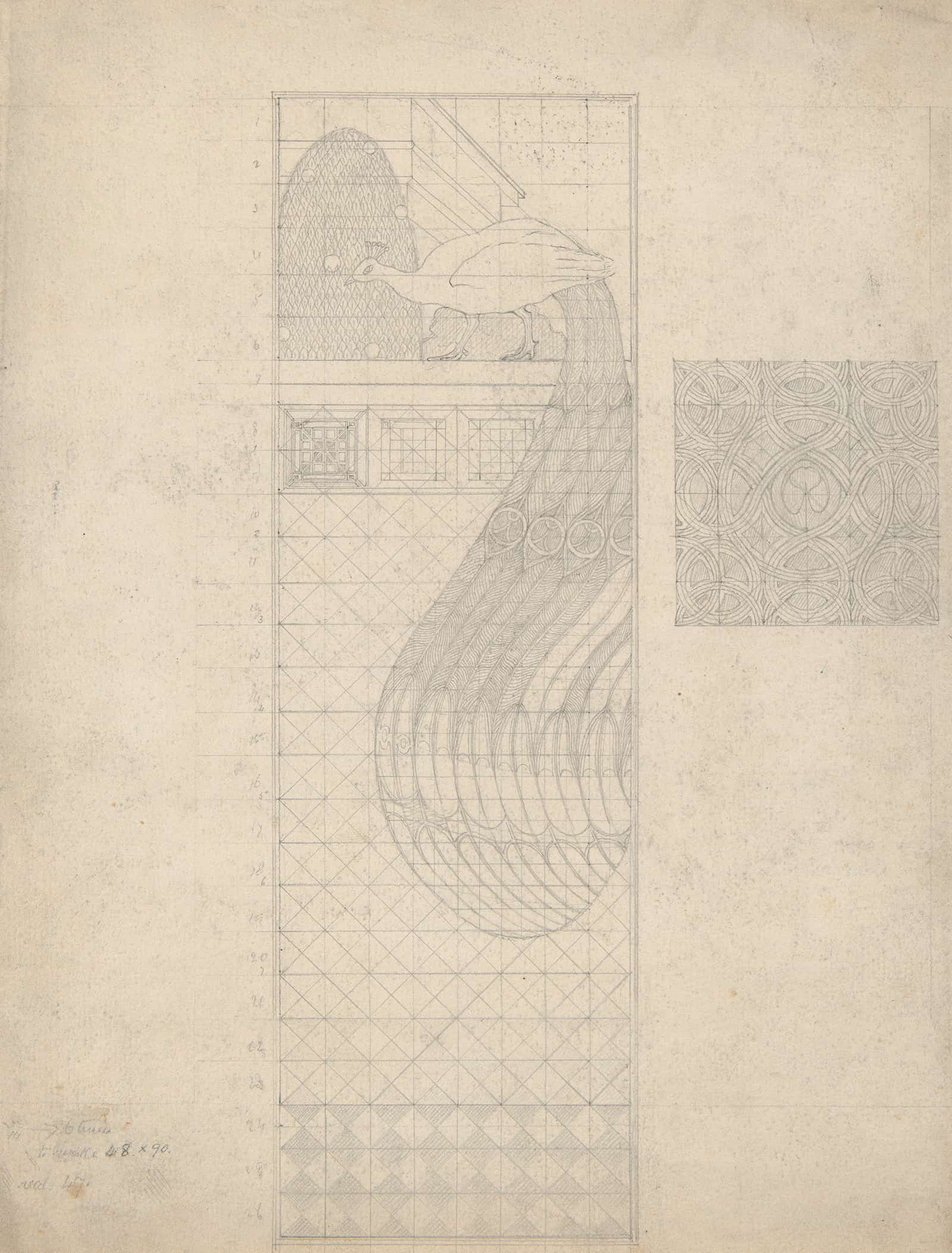 Design For Peacock Panel And A Tile   by Herbert Crowley