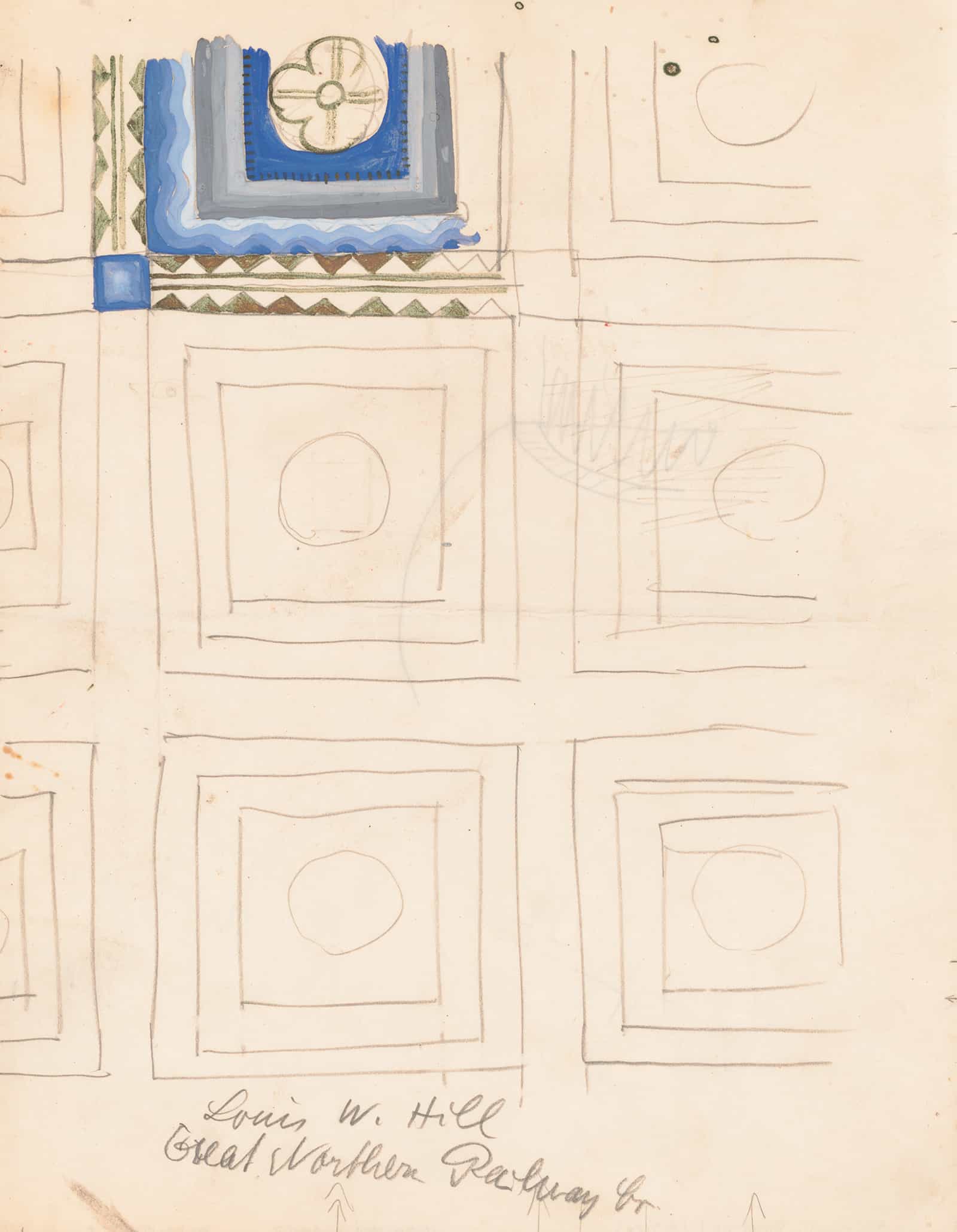Design For Reflected Ceiling Plan Partially Colored Drawing For Ceiling Plan by Winold Reiss