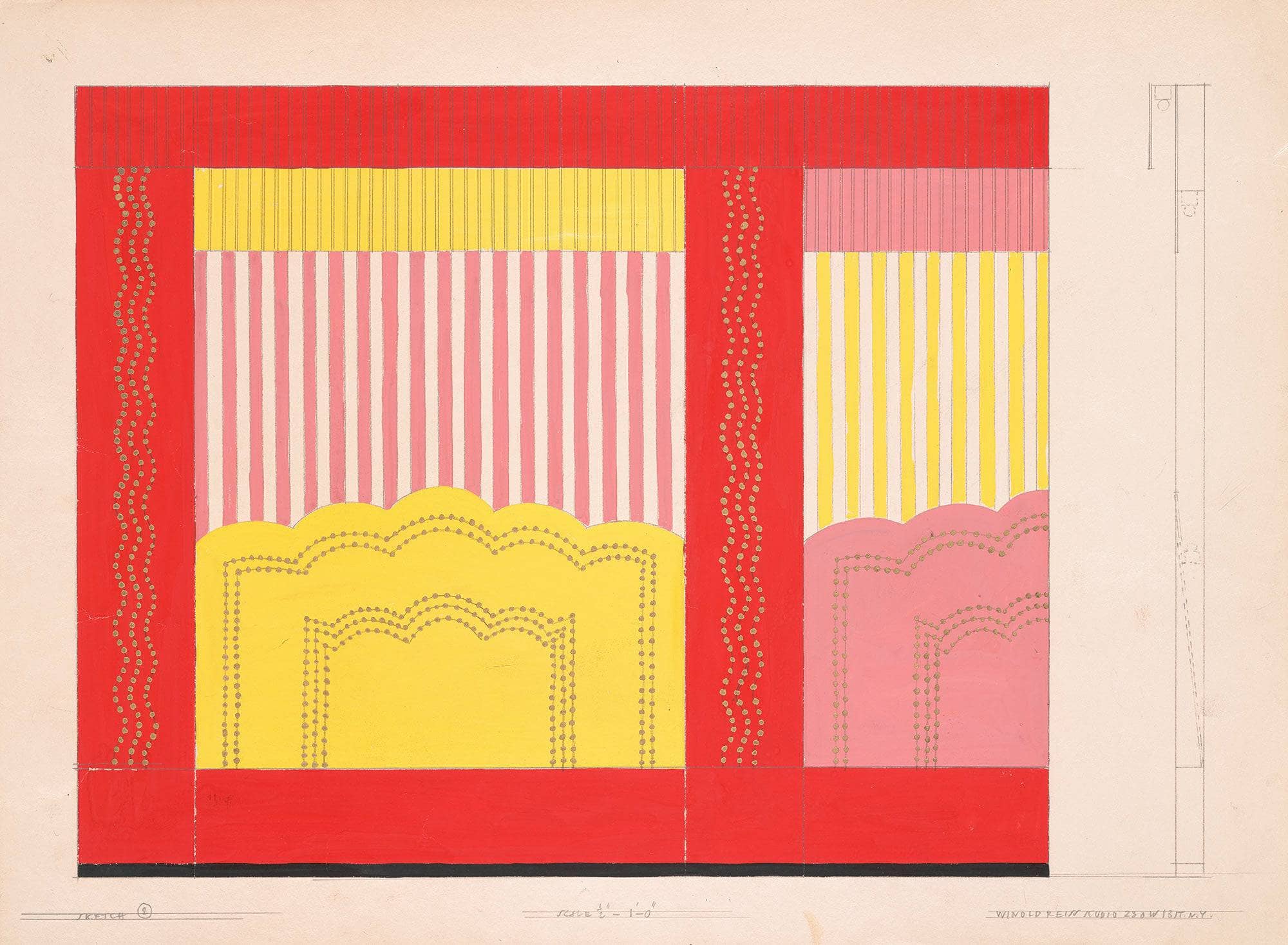 Design For Unidentified Restaurant Possibly Dunhalls Restaurant New York Ny Wall Treatment Sketch 1 by Winold Reiss