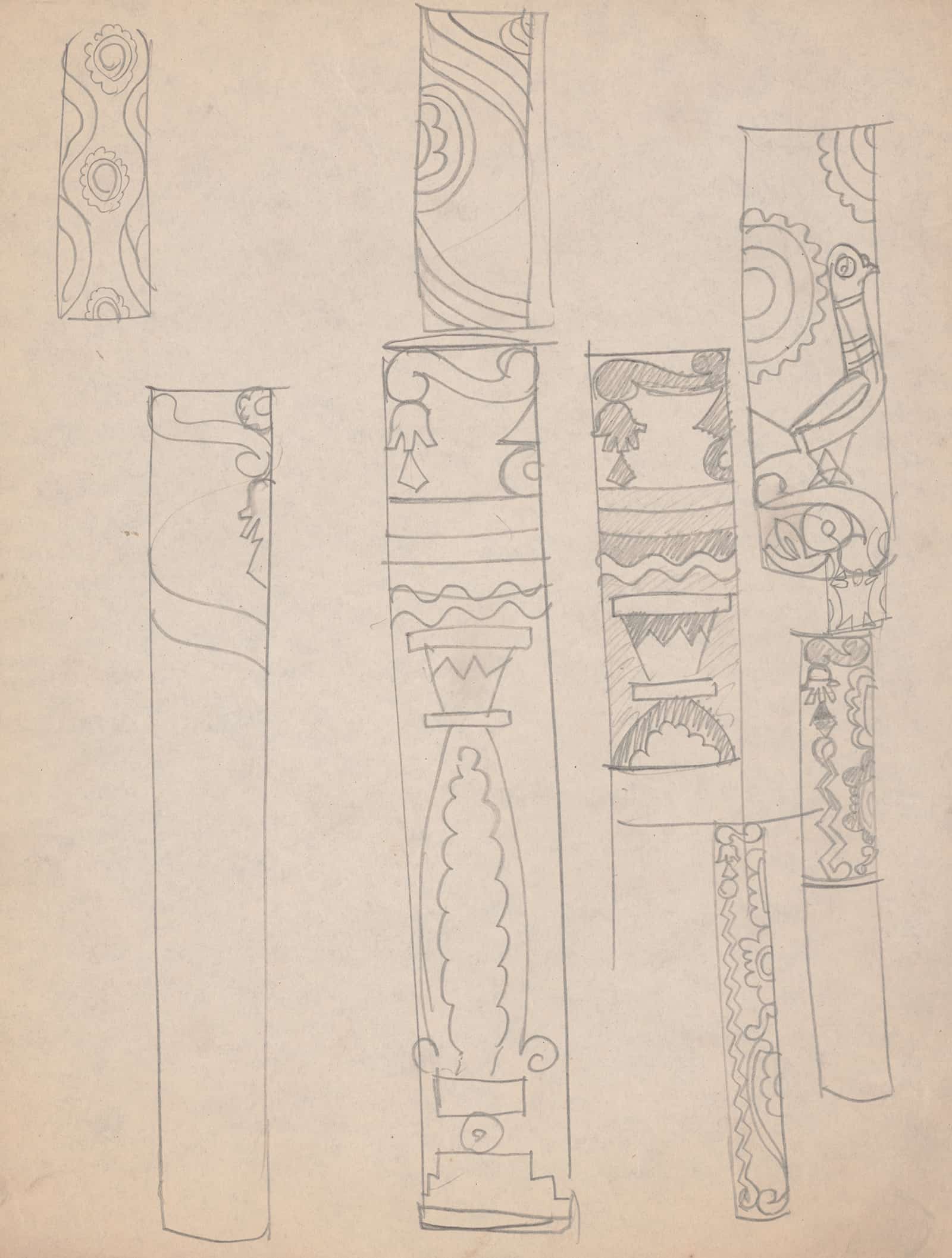Design Sketches For Crillon Restaurant New York Ny Details Of Columns by Winold Reiss