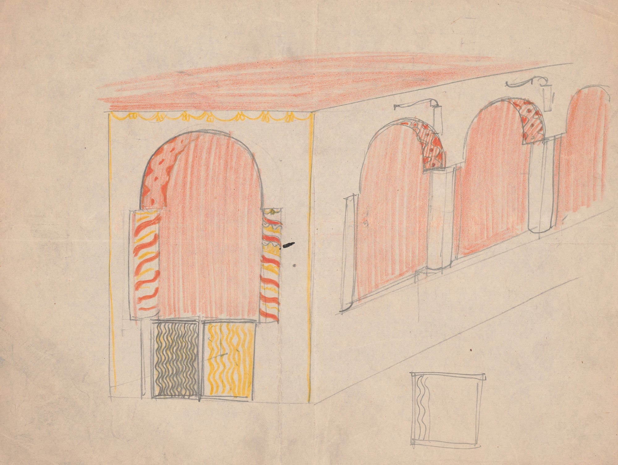 Design Sketches For Crillon Restaurant New York Ny Perspective Of Interior by Winold Reiss