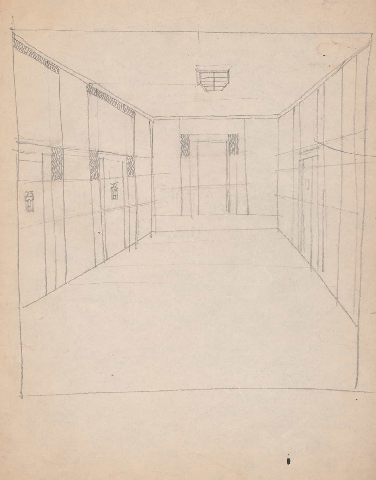 Design Sketches For Hotel Alamac St And Broadway New York Ny Plan Of Hallway by Winold Reiss