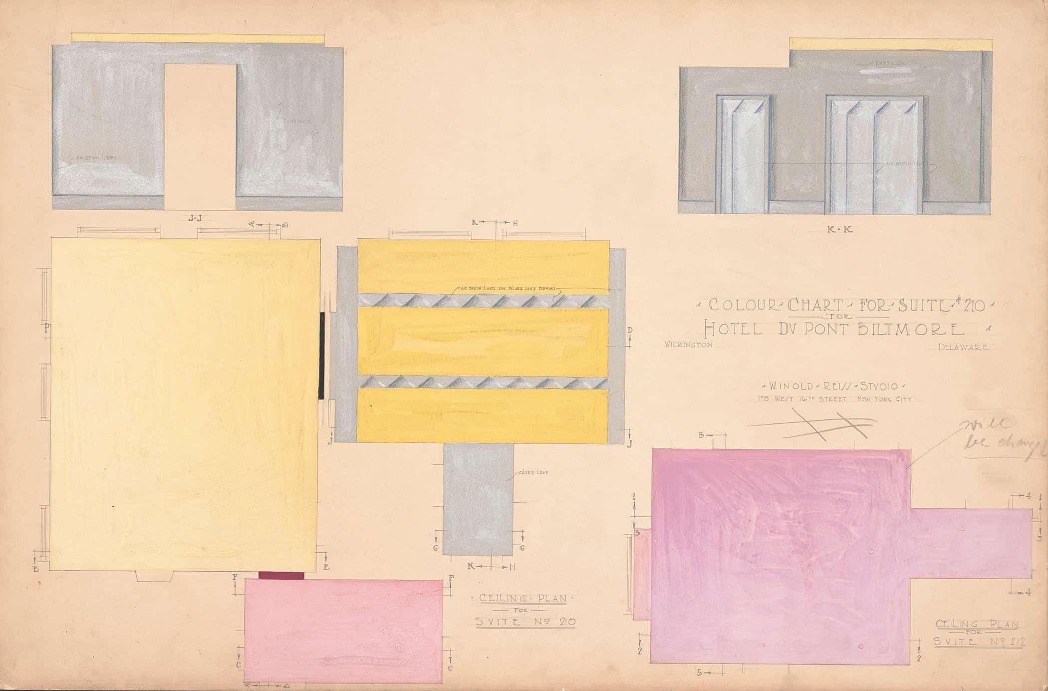 Designs For Modern Hotel Suite Du Pont Biltmore Hotel Wilmington Delaware Colour Chart For Suite by Winold Reiss