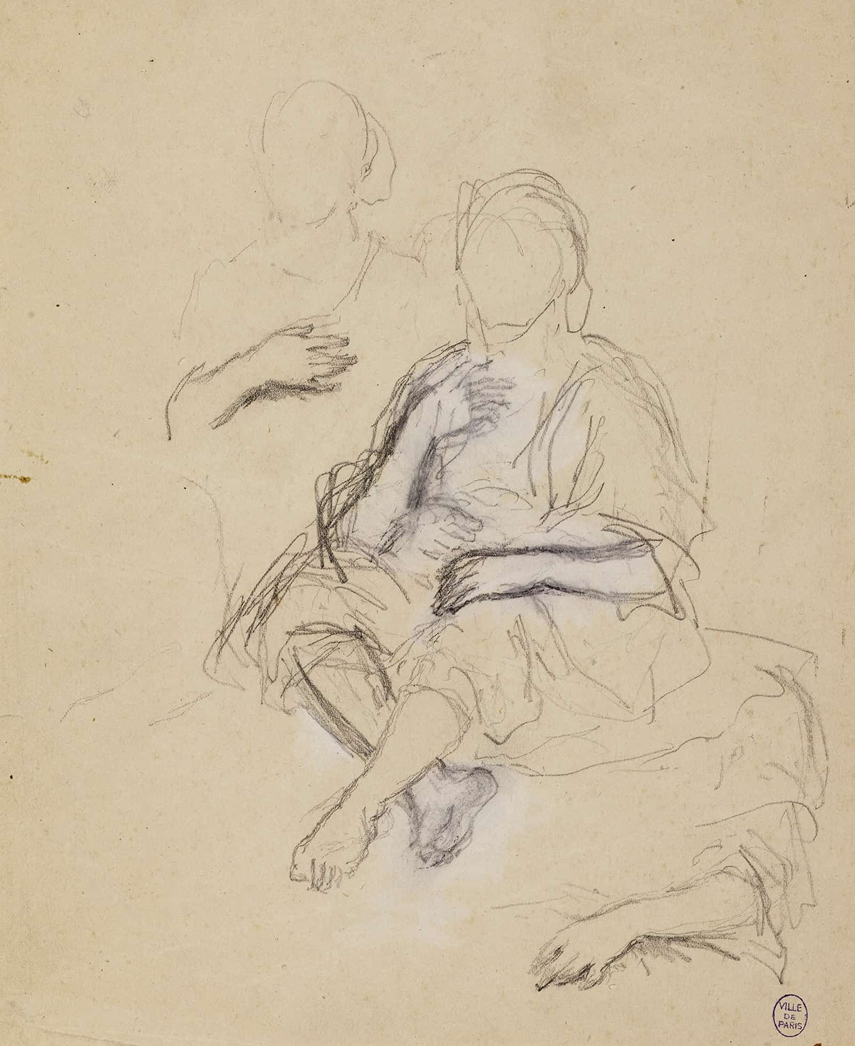 Deux Personnages Drapes Assis De Face Et Etude De Bras by Narcisse Virgile Diaz De La Pena