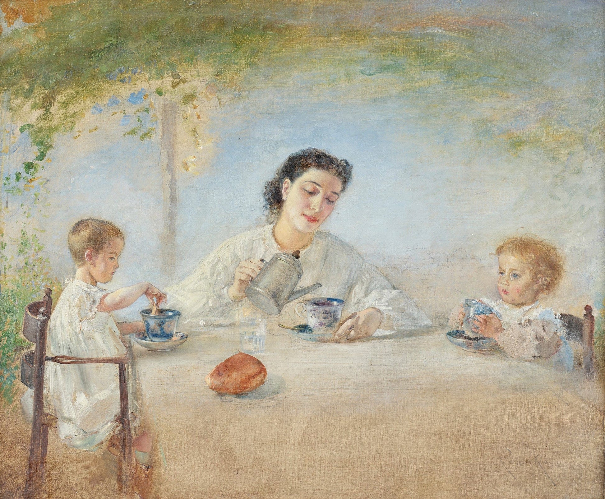 Die Familie Des Kunstlers Beim Fruhstuck by Anton Romako