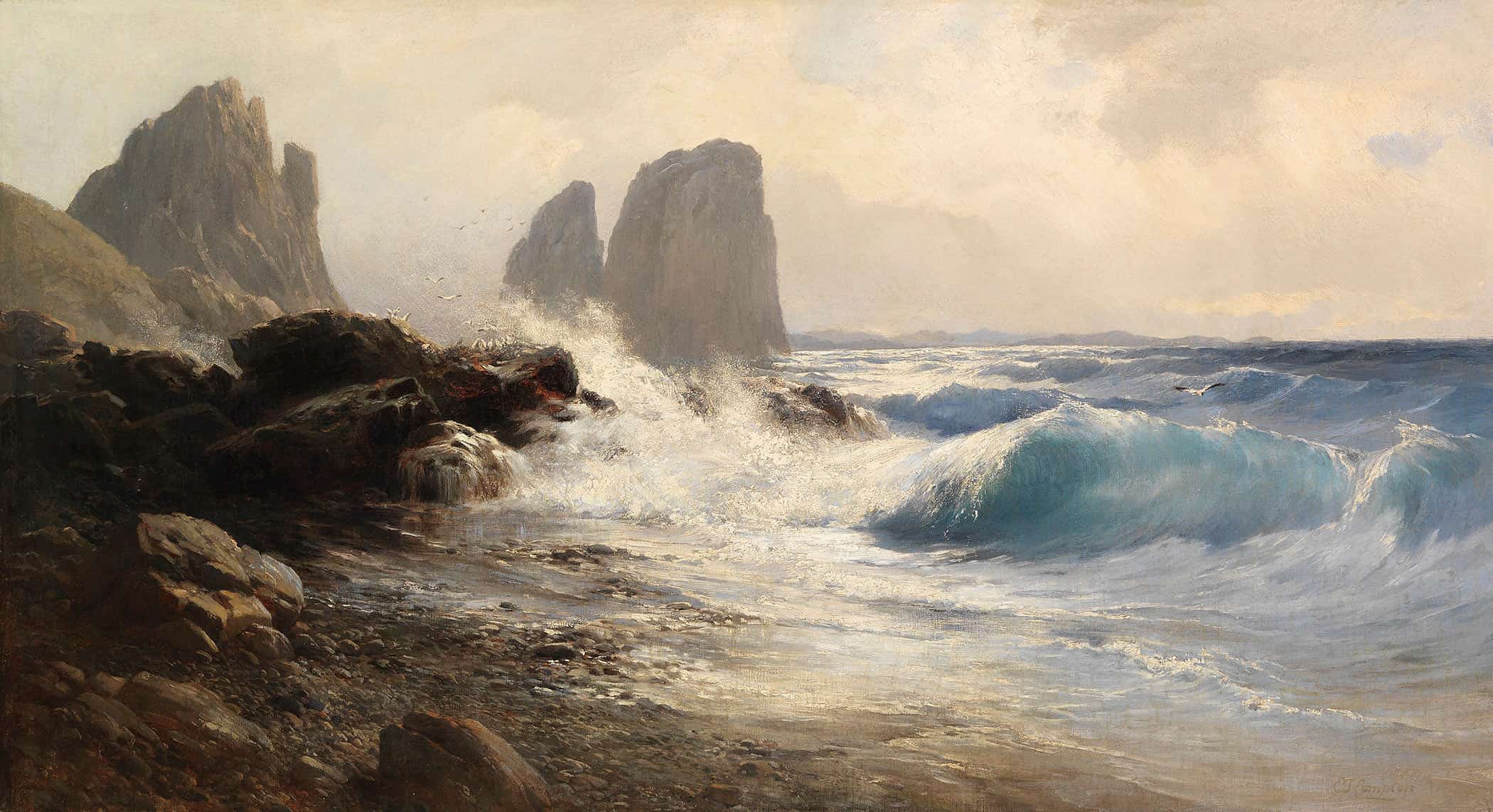 Die Faraglioni Felsen Vor Der Kuste Von Capri by Edward Theodore Compton