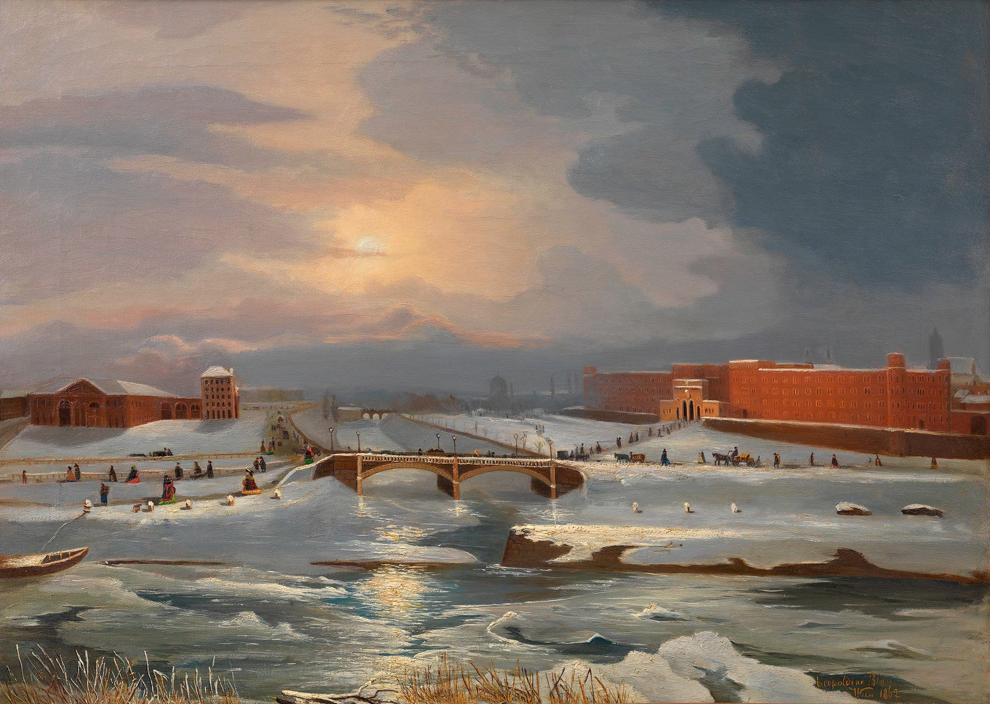 Die Franz Josephs Kaserne Mit Hauptzollamt Und Radetzkybrucke Im Winter by Tina Blau