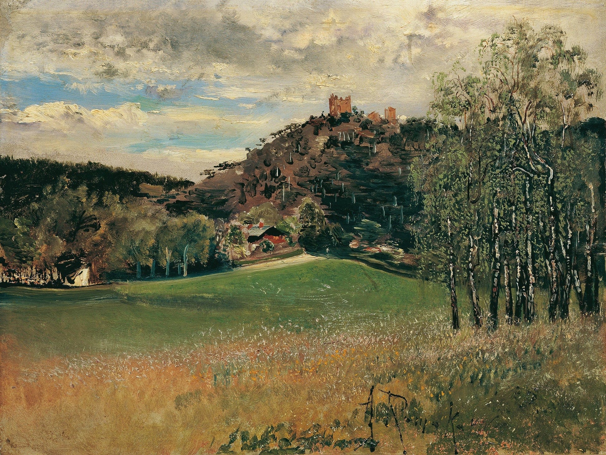 Die Meiereiwiese In Der Vorderbruhl Mit Der Ruine Modling by Anton Romako