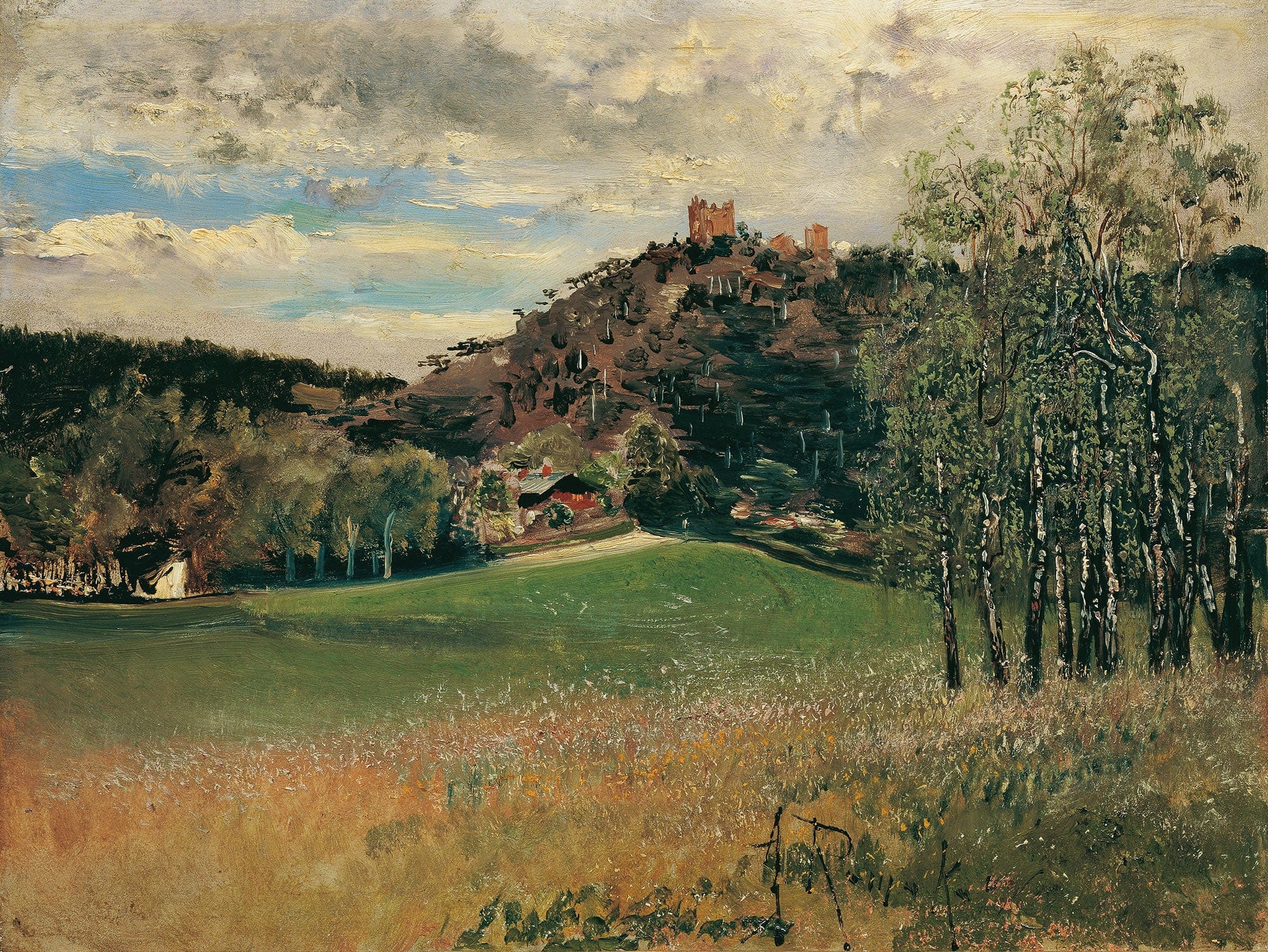 Die Meiereiwiese In Der Vorderbruhl Mit Der Ruine Modling by Anton Romako