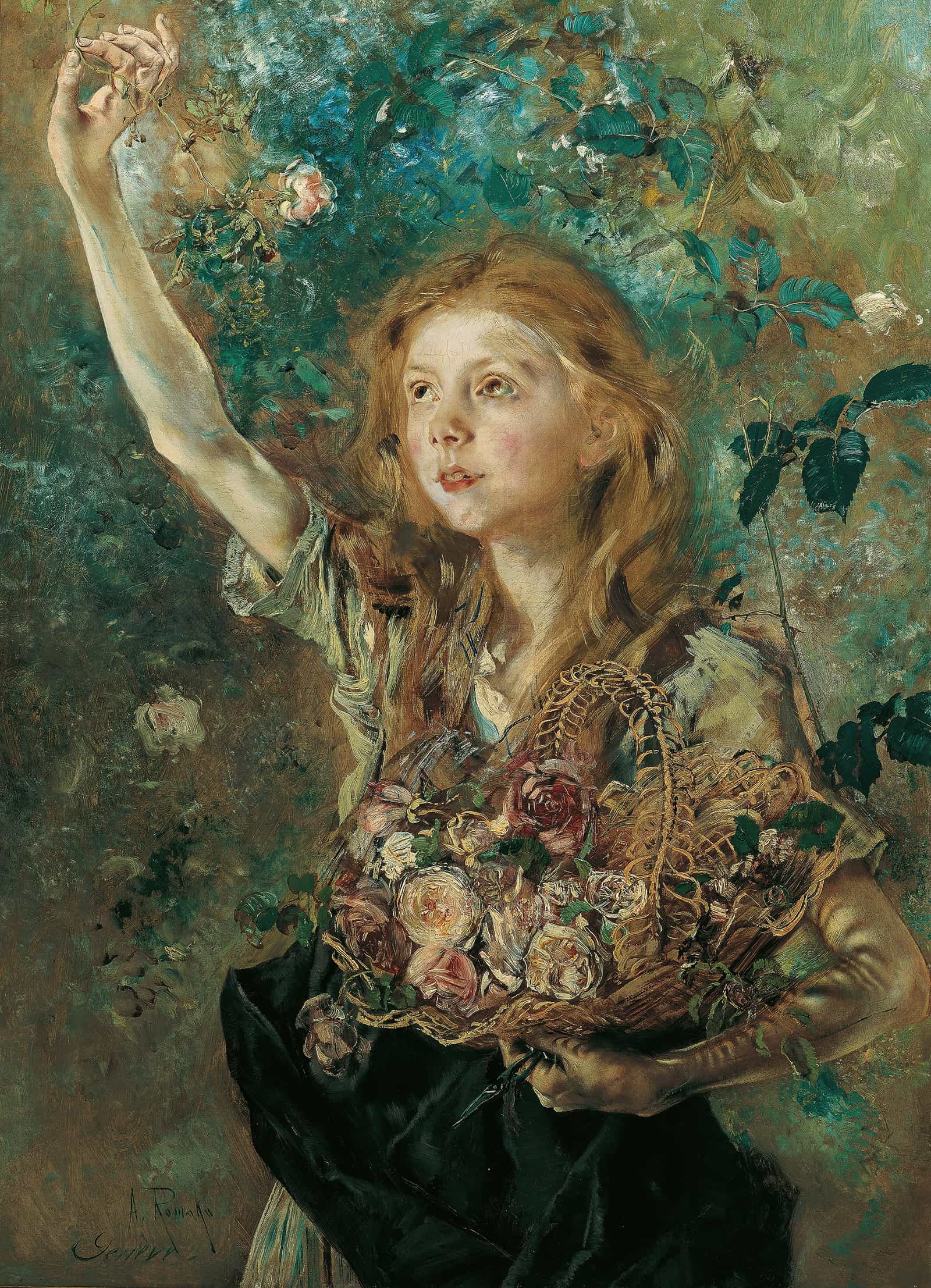 Die Rosenpfluckerin by Anton Romako