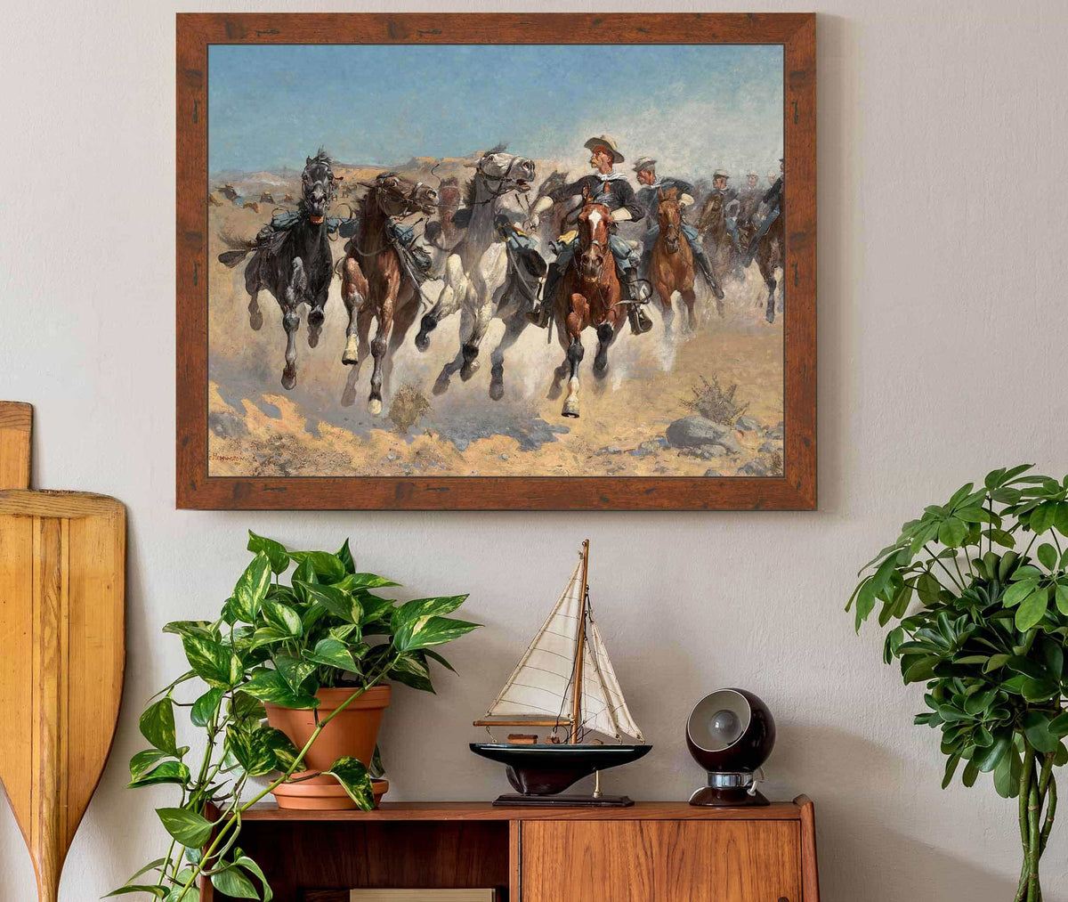Dismountedthe Fourth Troopers Moving The Led Horses by Frederic Remington
