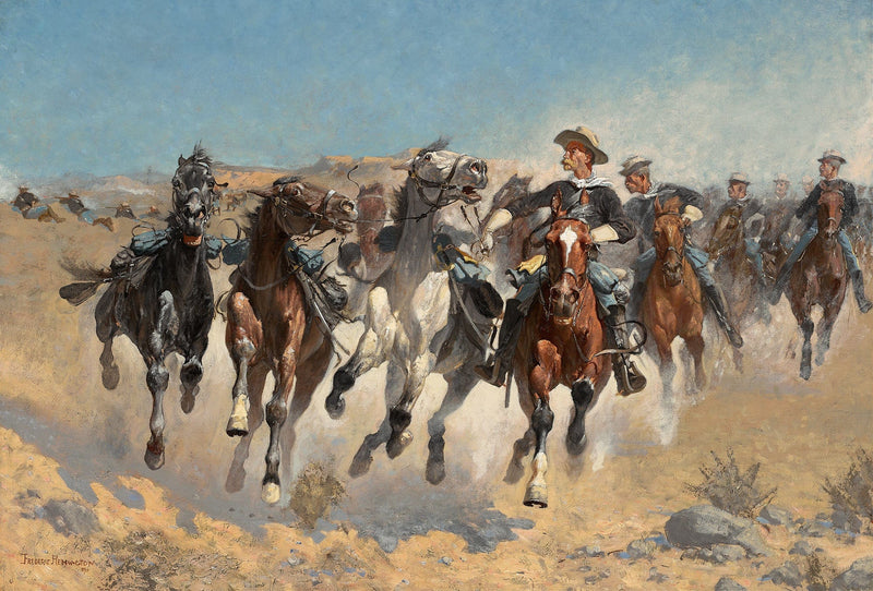 Dismountedthe Fourth Troopers Moving The Led Horses by Frederic Remington