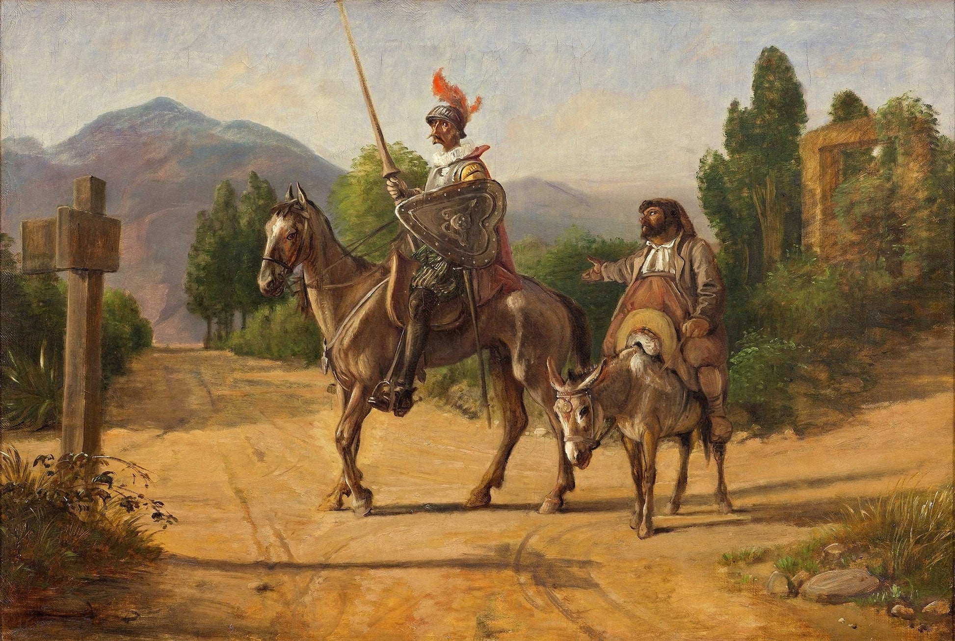 Don Quixote And Sancho Panza At A Crossroad by Wilhelm Marstrand