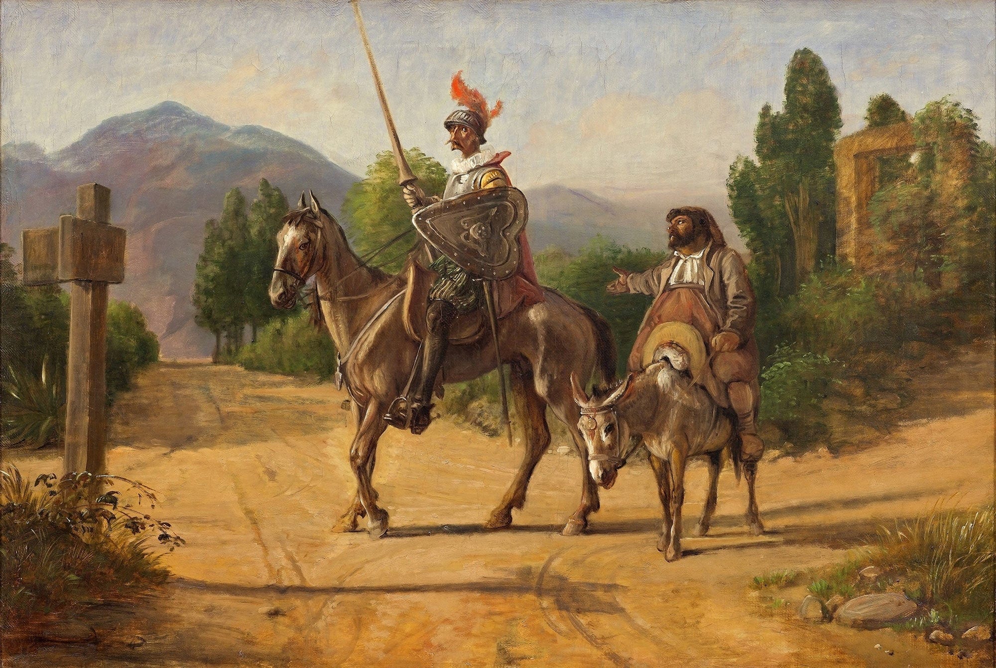 Don Quixote And Sancho Panza At A Crossroad by Wilhelm Marstrand
